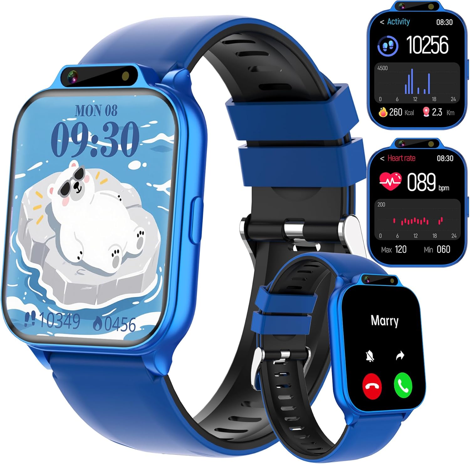 Kids Smart Watch Boys 1.85″ with Fitness Tracker No APP/Phone, IP68 Waterproof Sport Modes, Heart Rate/Sleep Monitor, Video Music HD Camera DIY Dial Pedometer Game, Gifts Toys for 4-13 Year Old