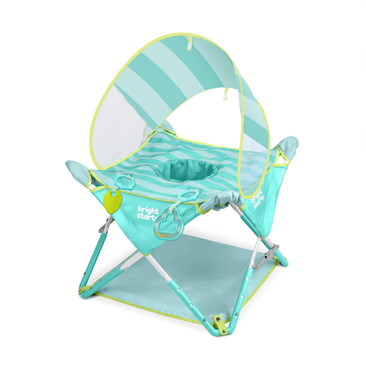Bright Starts Pop ‘N Jump Portable Baby Activity Center, Indoor Outdoor Use, Lightweight, Carrying Bag, Canopy, 6-12 Months – Sky Stripes Blue