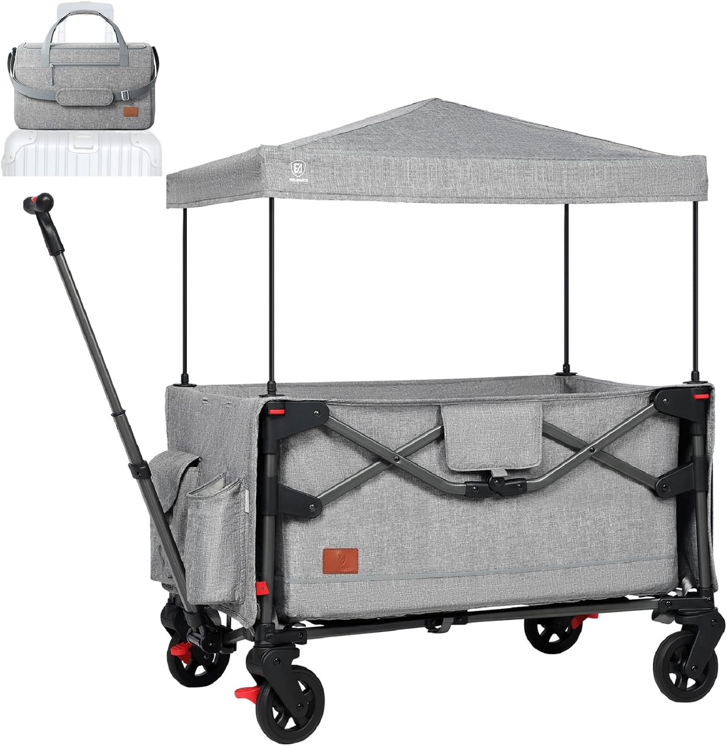 EVER ADVANCED Lightweight Foldable Travel Wagon Stroller for 2 Kids – Carry-on Airplane Size with Travel Bag – All-Terrain Wheels, 5-Point Harness – Portable Kids & Cargo Wagon for Zoo & Park