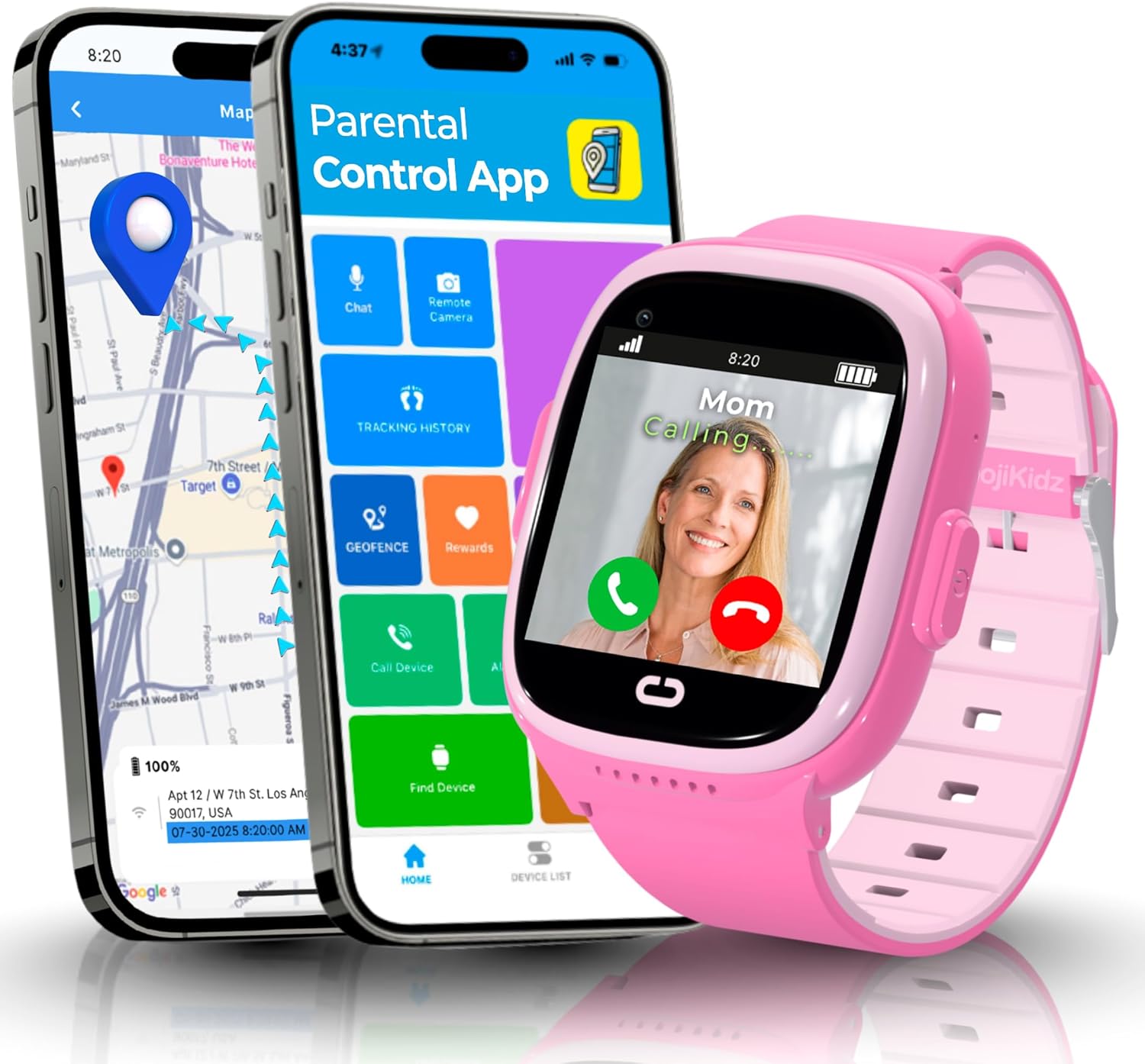 Smart Watch for Kids with GPS Tracker, Audio & Video Calling, SOS Alerts, HD Camera, Fitness Tracker, Parental Controls, Kids Smart Watch for Boys & Girls, Subscription Required (Pink)