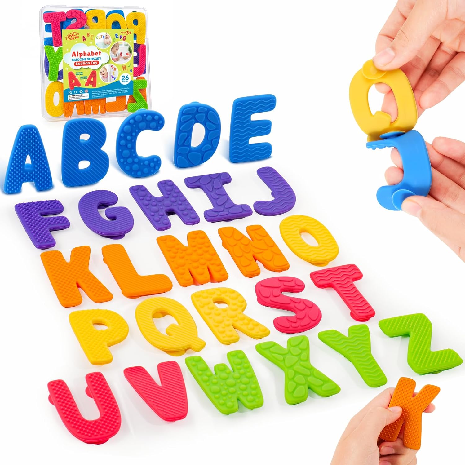 Sensory Silicone Alphabet Toys for Kids: 26 Uppercase Letter Textured Fidget Toys with Suction Cup, ABC Educational Toy Preschool Learning Spelling Activity for Toddler, Calming Fidget for Classroom