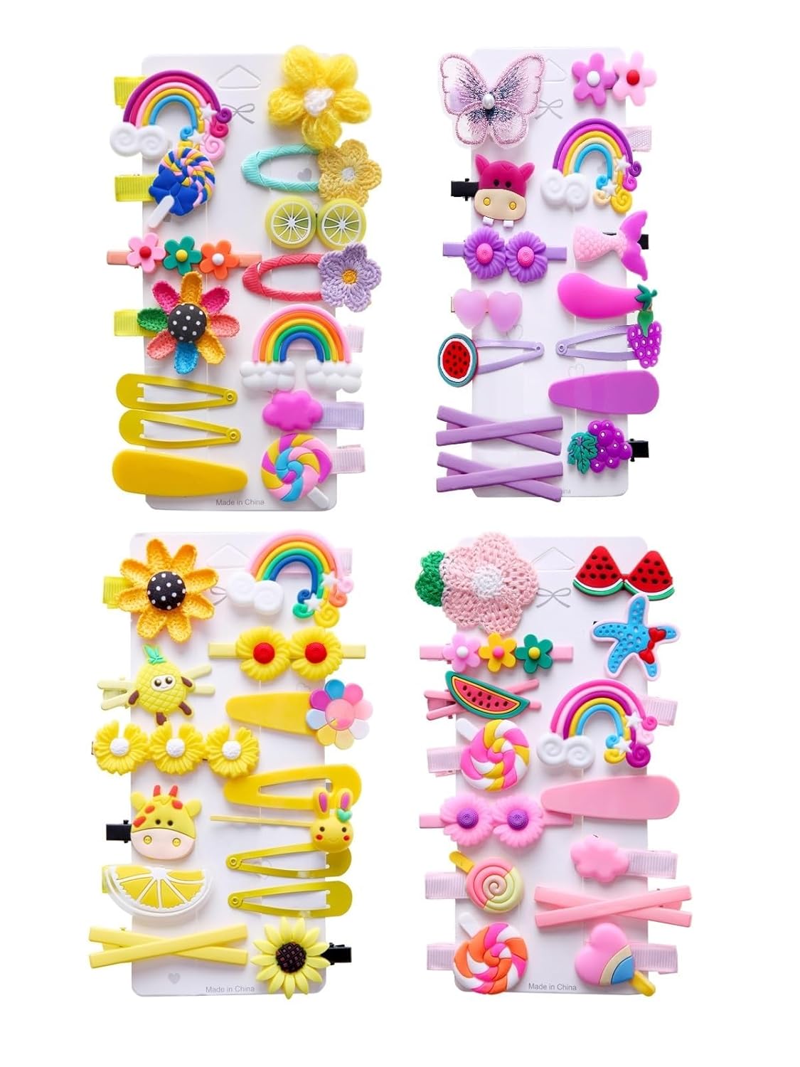 56PCS Toddler Hair Accessories Set: Colorful Rainbow Barrettes, Pins, Candy Fruits, Butterflies for Kids’ Stylish Hairstyles