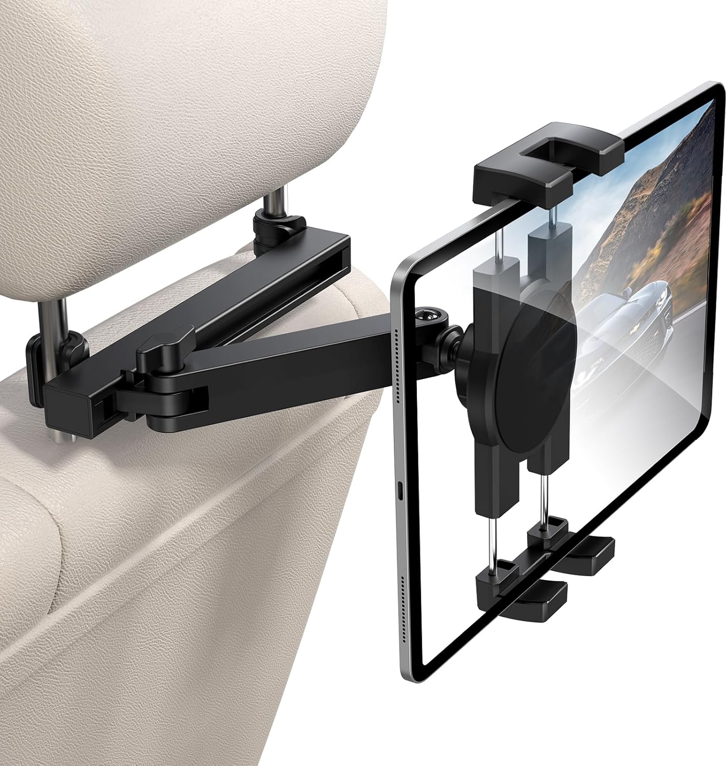 bokilino Tablet Holder for Car Headrest, [3 in 1 Adjustable Extension Arm] iPad Car Mount for Back Seat, Road Trip Essentials for Kids, for 4.7-12.9″ Like iPad Pro, Air, Mini, Galaxy, Fire HD Tablet