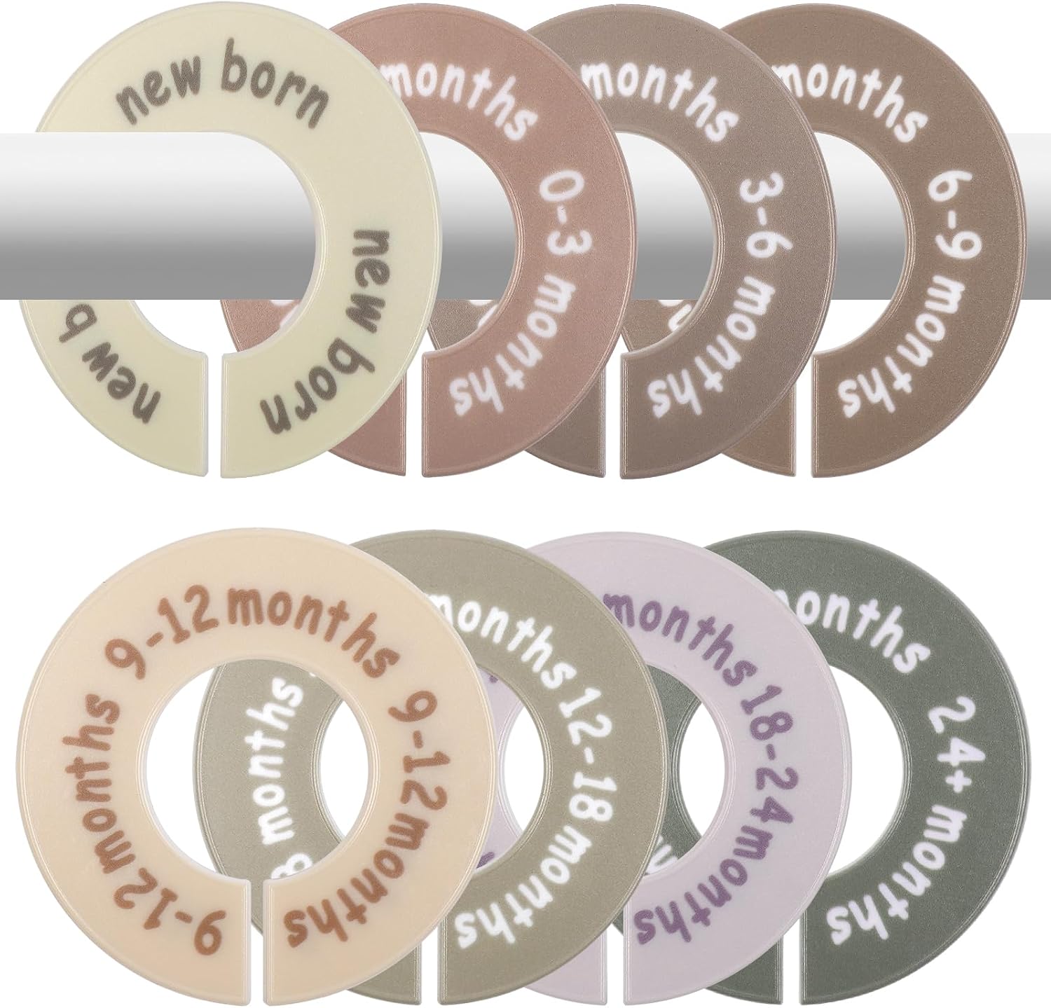 8 Pcs Baby Closet Dividers for Clothes, Round Baby Clothes Organizer, Baby Closet Organizer with Clear Size Labels, Fits Most Rods
