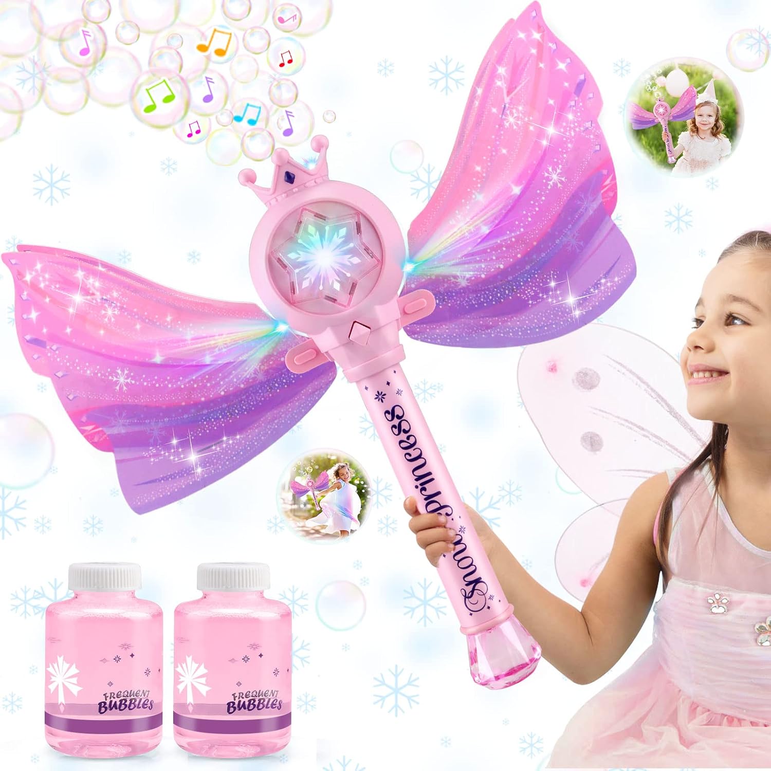 Bubble Wands for Kids Girls – LED Light & Music Bubble Machine: 3 AA Batteries & 2 Bubble Solutions, Outdoor Party Birthday Toys for Toddlers, Gift for 3 4 5 6 7 8 Year Old Girls