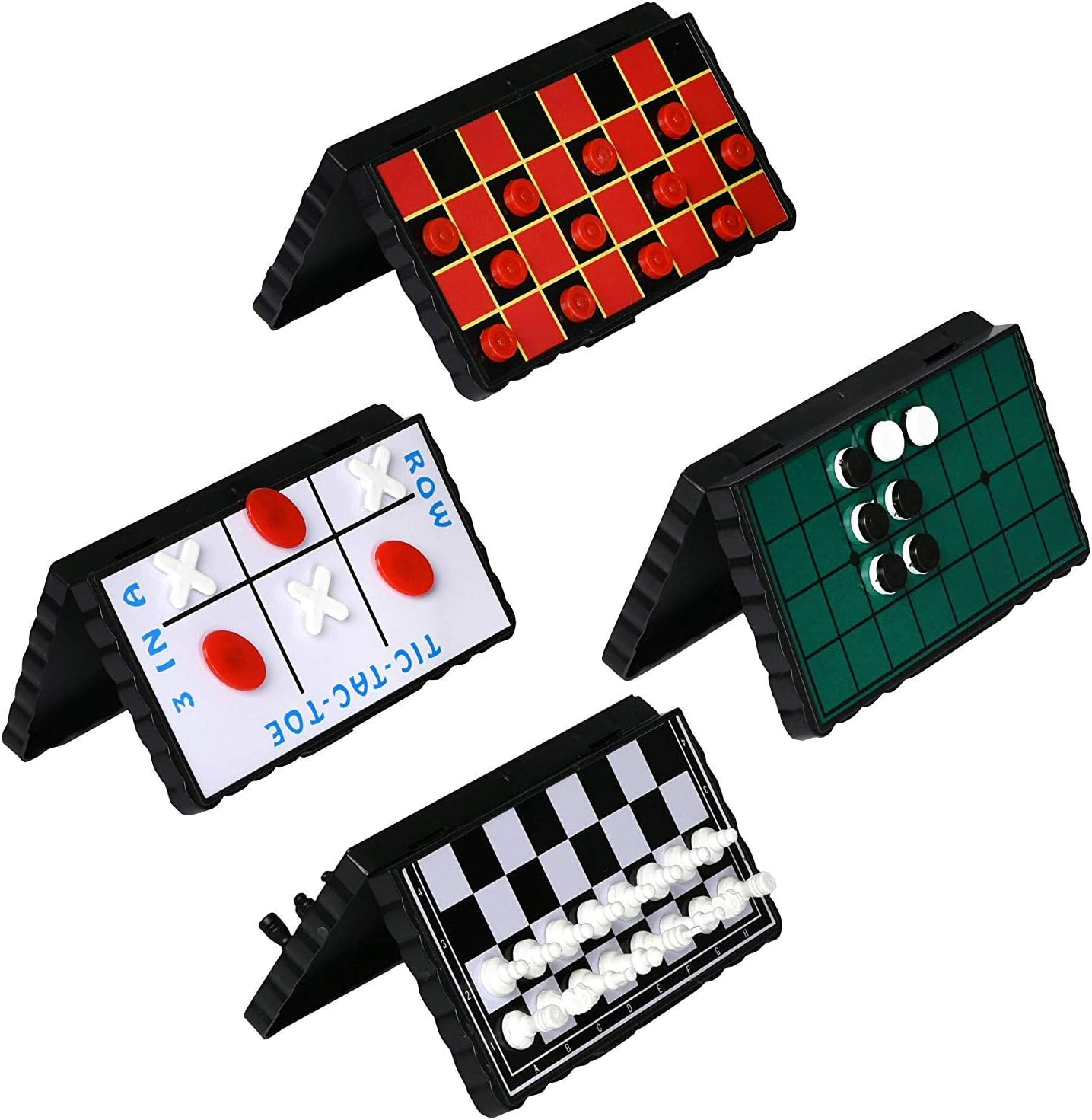 Point Games Travel Board Game Set – Bundle Pack of 4 Classic Magnetic Games, Stocking Stuffers for Kids Includes Individual Boards & Pieces