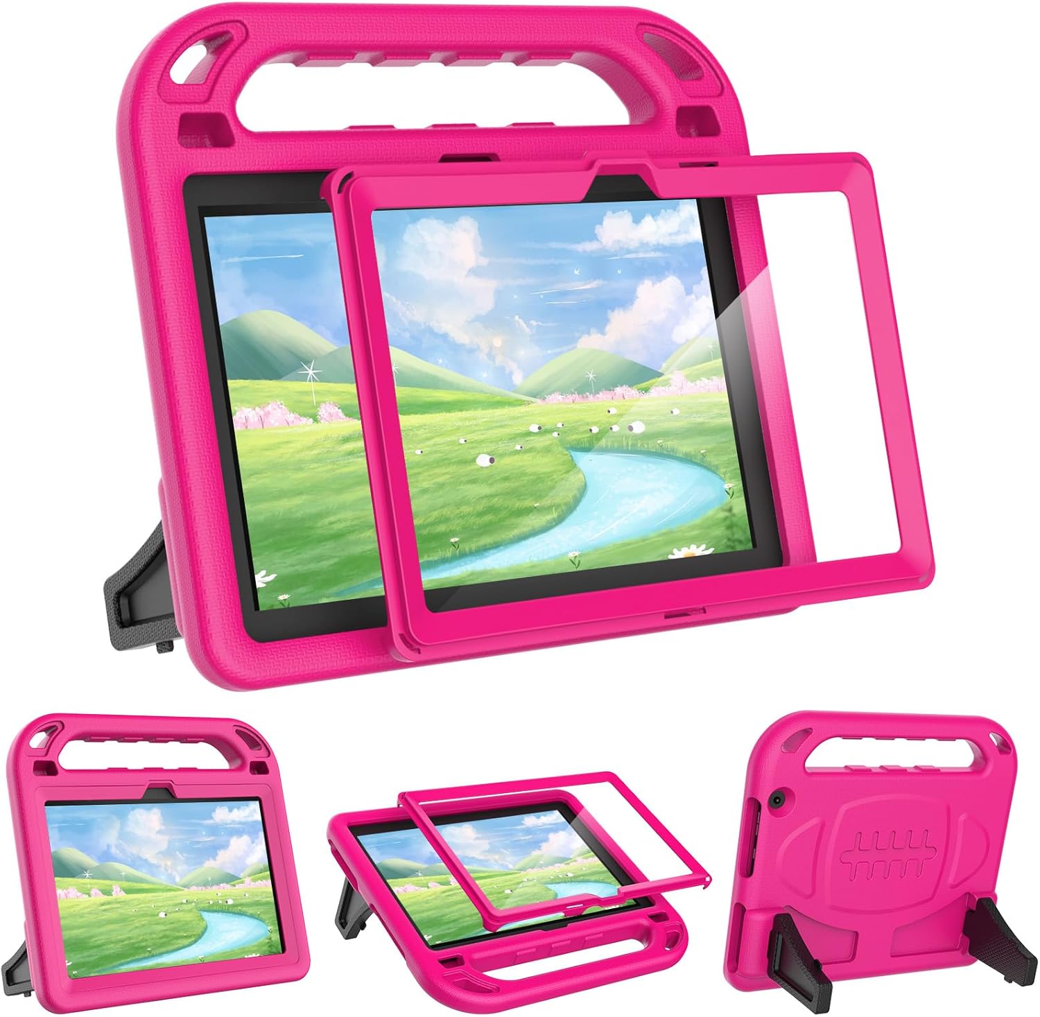 MENZO Kids Case for 10-inch Tablet Lightwight Shockproof Built-in Screen Protector with Handle Stand, Rose