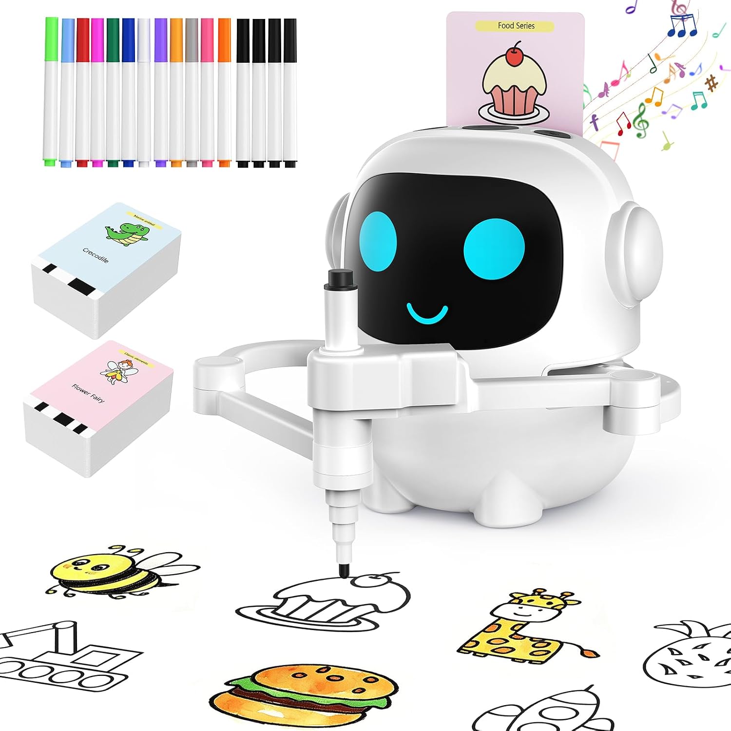 Drawing Robot for Kids, 200 Cards Voice Interactive Educational Toy for 3 4 5 6 7 8 Year Old Boys and Girls. Montessori Painting Learning Robot with Music, Party Birthday Gifts
