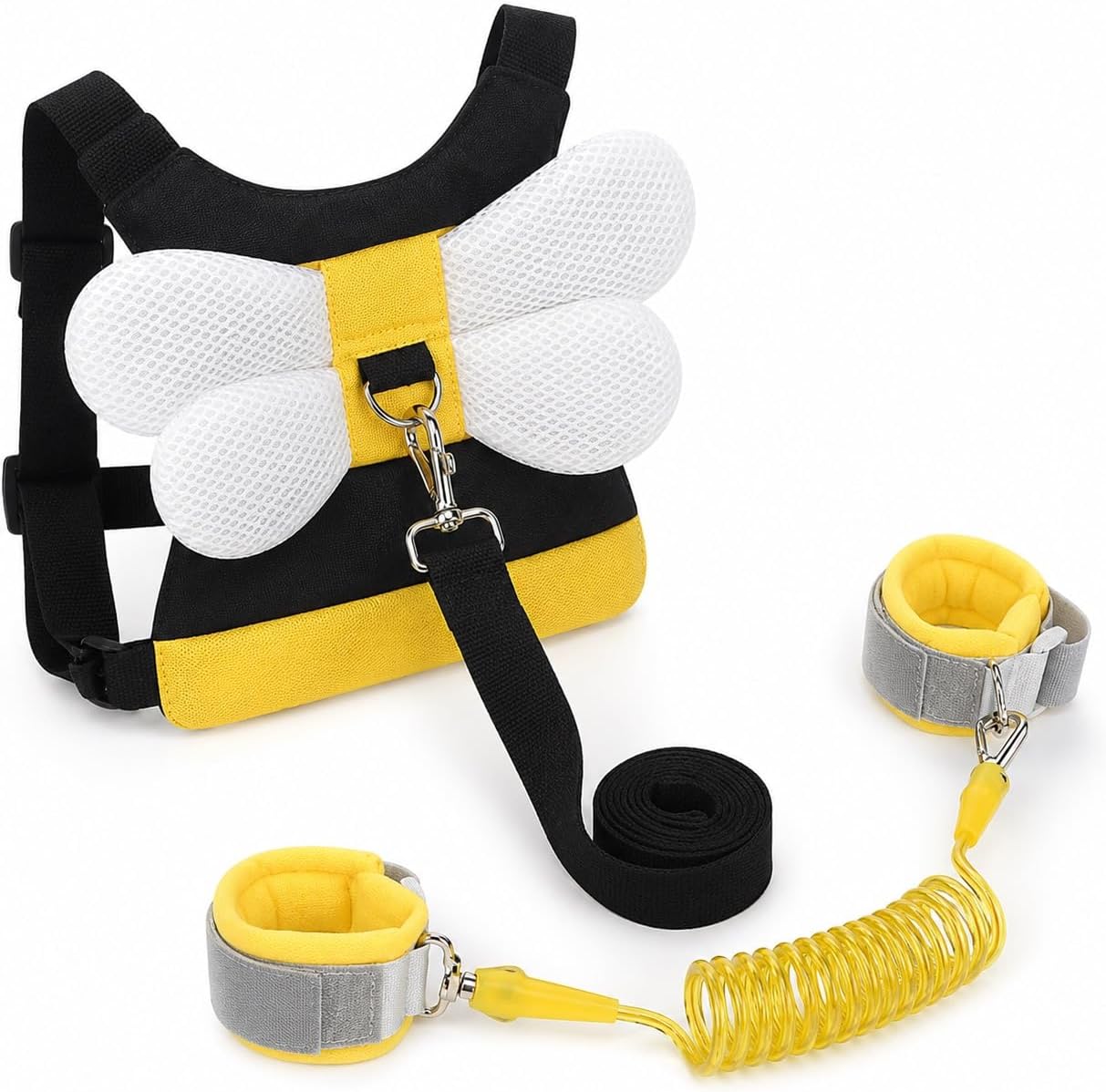 PandaEar 3 in 1 Toddler Harness Leashes + Anti Lost Wrist Link, Kids Bee Safety Backpack Harness with Children Leashes, Child Anti Lost Leash for Girls Boys Outdoor