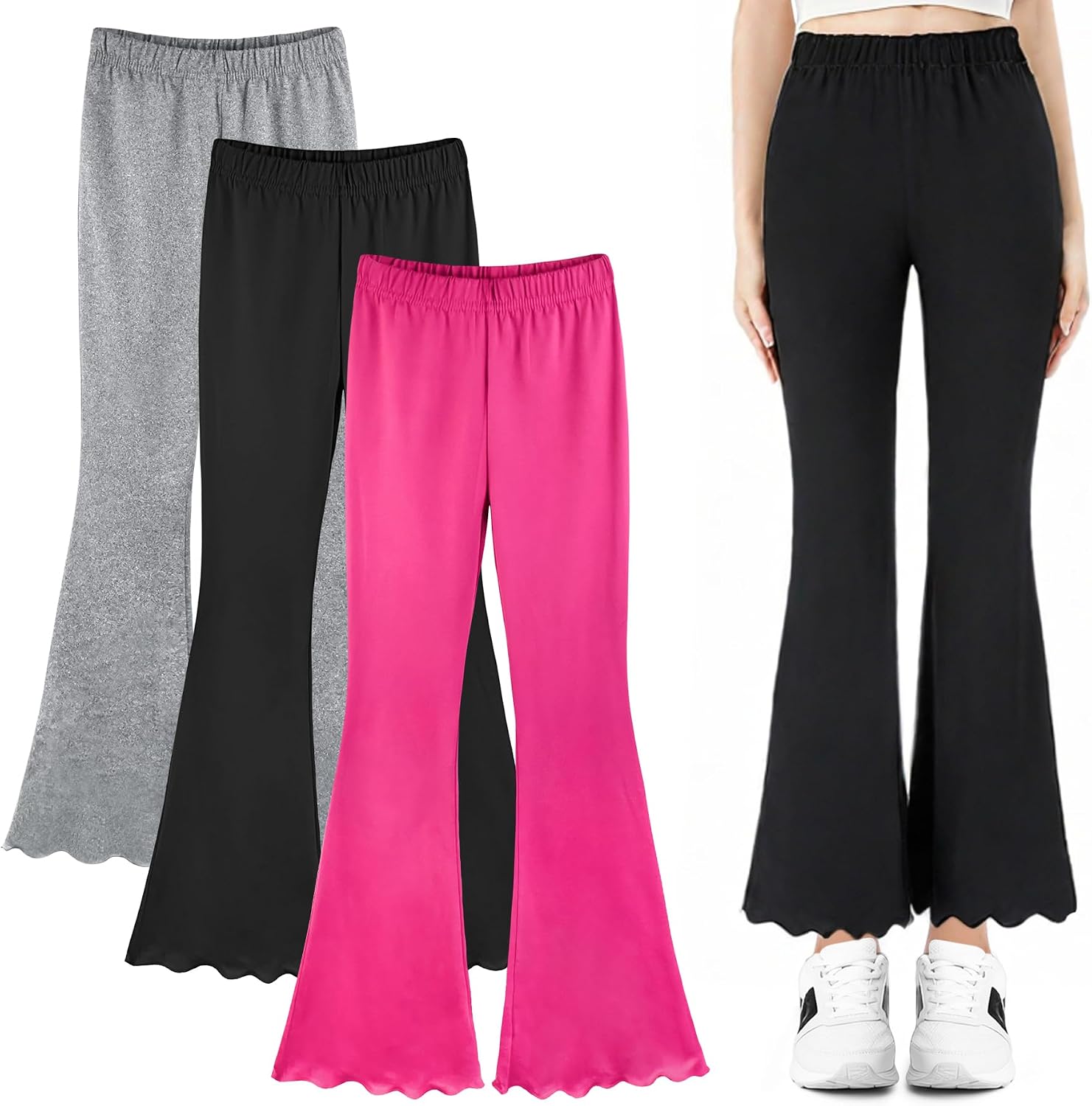 3 Pcs Girls Flare Leggings Mid Waisted Bell Bottom Yoga Pants