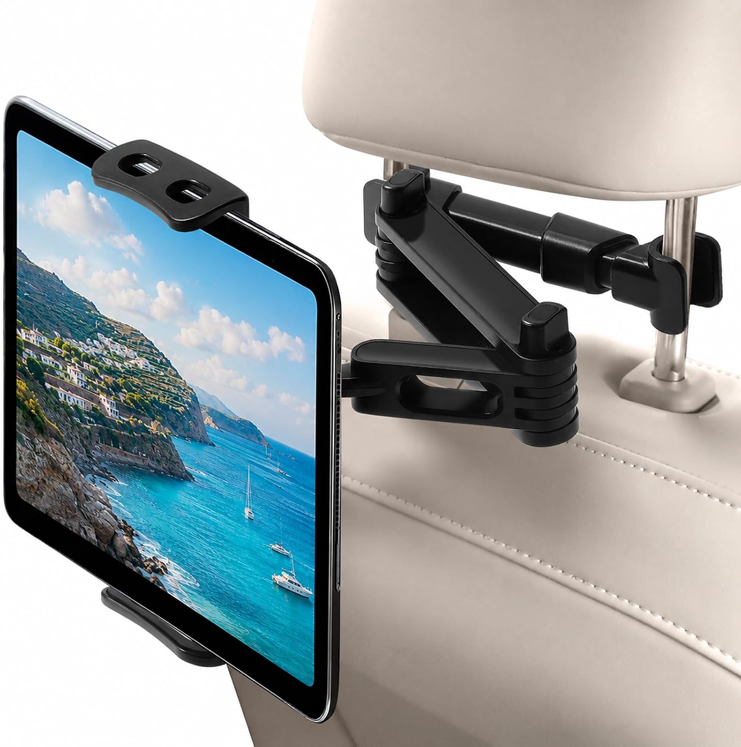 Car Headrest Tablet Holder, Stable Back Seat iPad Mount for Kids, Adjustable Long Arm Vehicle Head Rest Mount Compatible with 4.7-11″ iPad Pro/Air/Mini, Samsung Galaxy Tablets, Fire HD