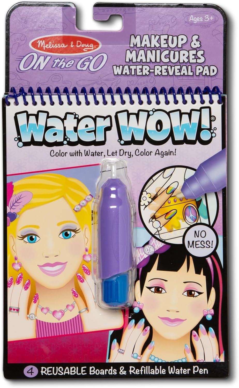 Melissa & Doug On The Go Water Wow! Mess Free Coloring Book, Reusable Water-Reveal Activity Pad, Makeup & Manicures, Travel Toys, Party Favors, for Toddlers & Kids Ages 3+ – FSC Certified