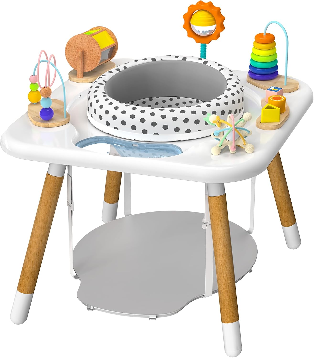 Kizfarm 3-Stage Baby Activity Center, Montessori-Inspired Design, 7 Interactive Toys with Teether, Exersaucer&Toddler Table, Shower Gift, 3 6 12 Month Old Baby Essential, Toy for Baby Infant Toddler