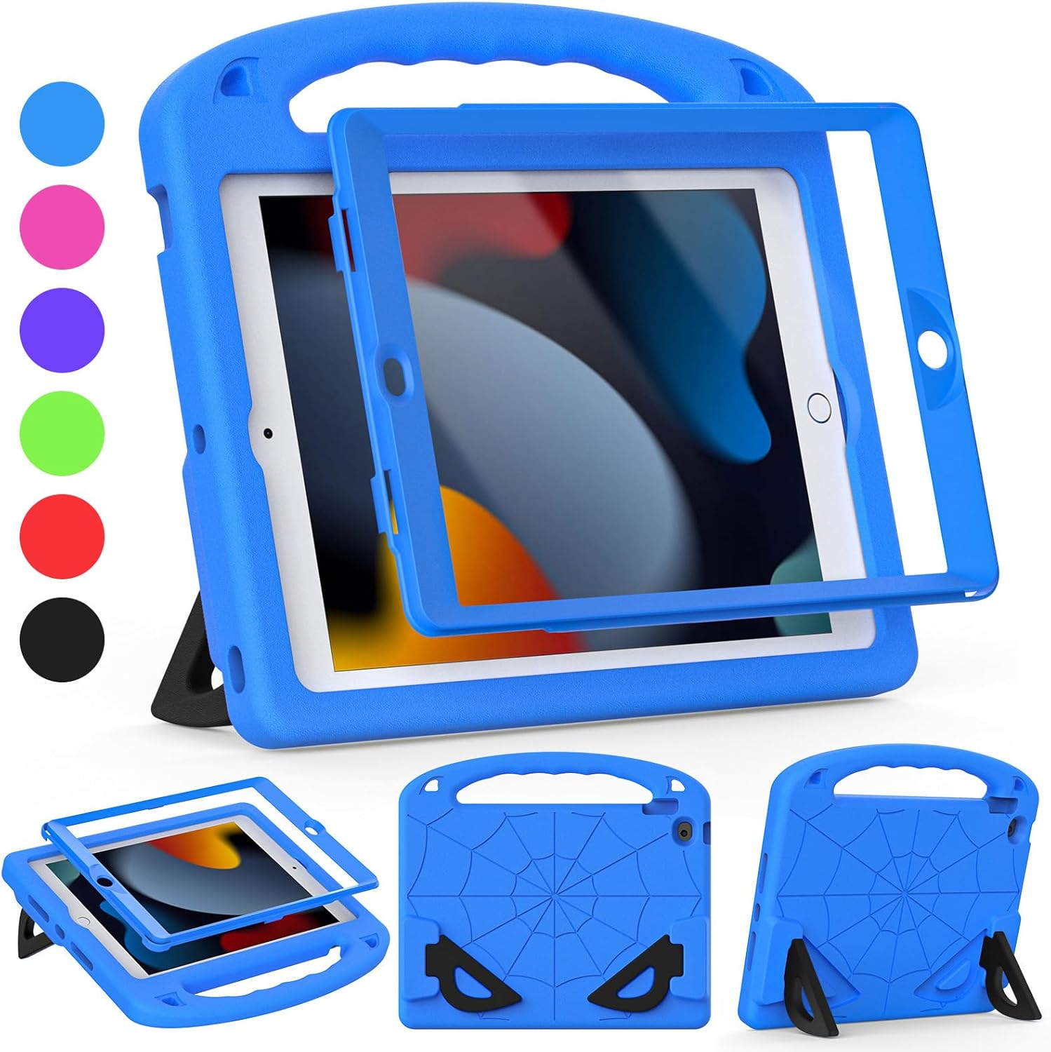 Kids Case for iPad 9th/8th/7th Generation (10.2 Inch,2021/2020/2019) | with Built-in Screen Protector and Kickstand, Shockproof Lightweight Handle Cover for i Pad 9/8/7 Gen 10.2″, Blue