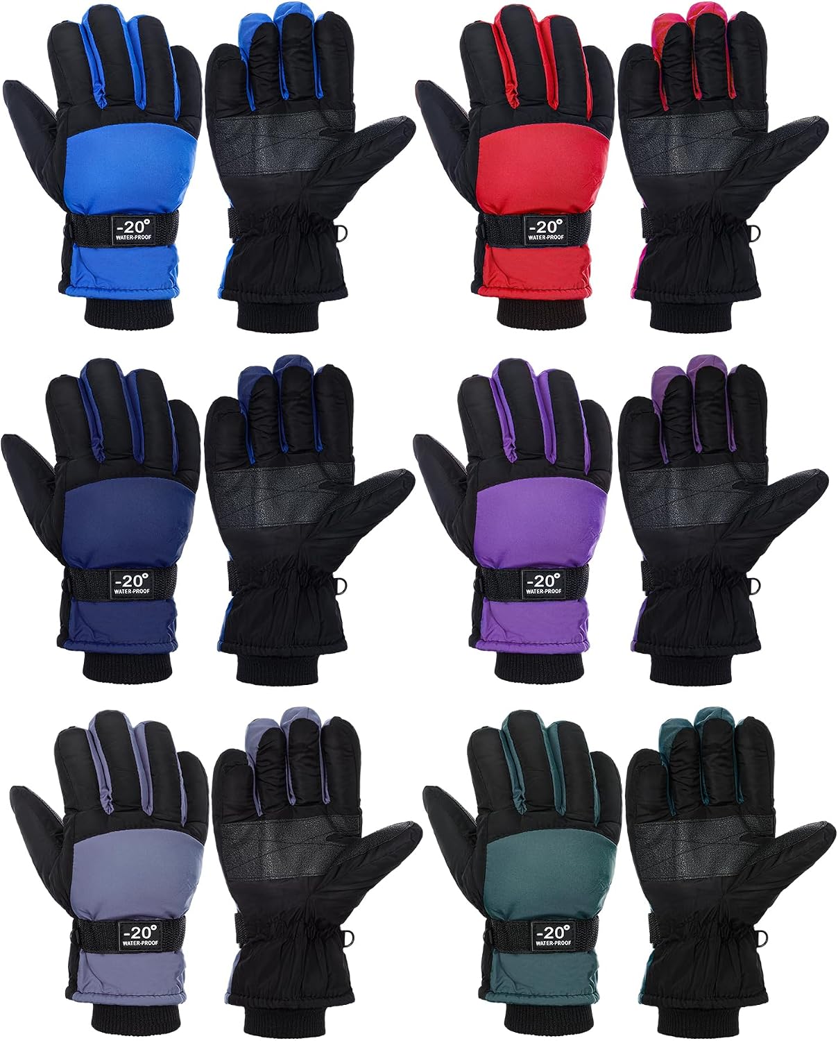Bencailor 6 Pairs Kids Winter Gloves Waterproof Ski Glove Boy Girl Warm Snow Snowboard Mittens for Cold Unisex
