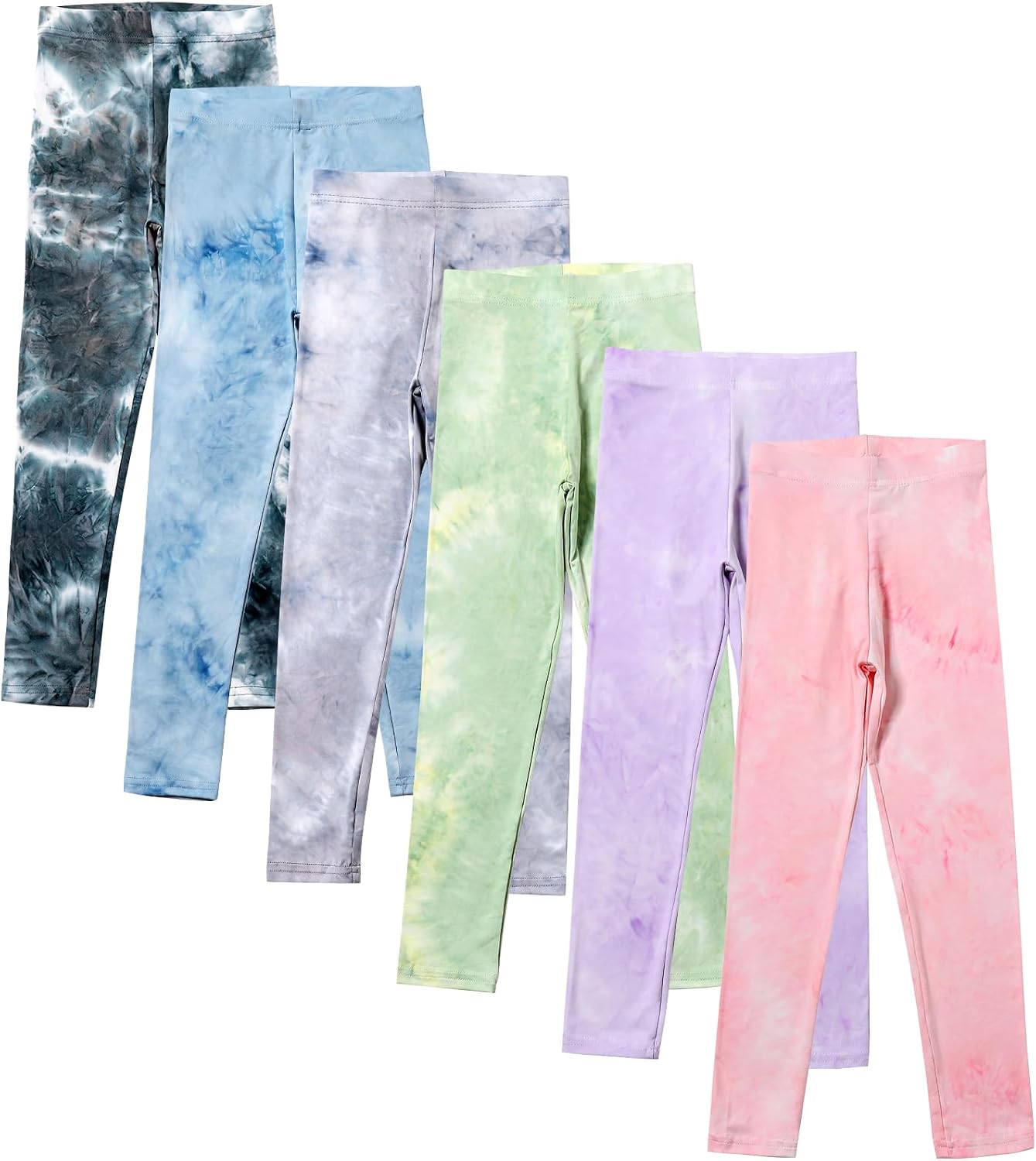 Chicduo 6 Pack Girls Printed Leggings Casual Yoga Pants for Kids Stretchy Tie-Dyed Leggings Girls Athletic Pants