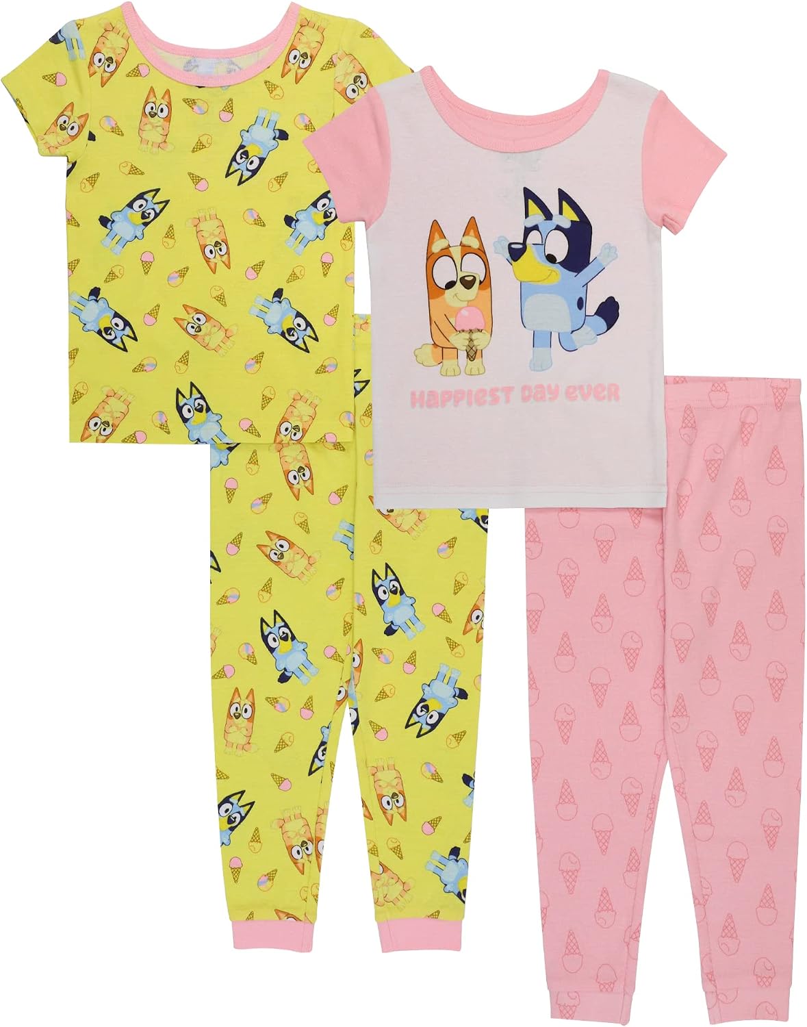 Bluey Girls’ 4-piece Snug-fit Matching Short-Sleeve Cotton Pajama Set, Soft & Cute for Kids