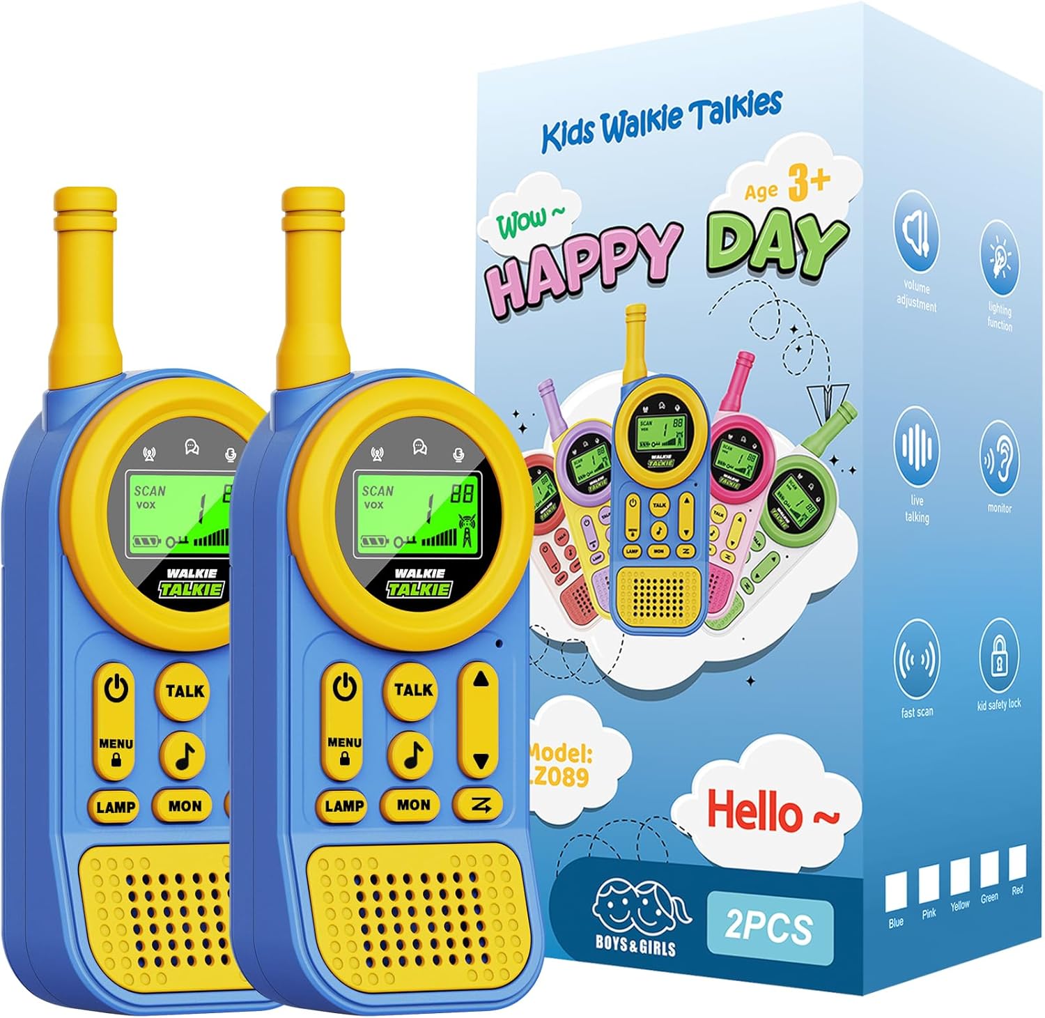 Walkie Talkies for Kids Toys: Toys for 3-12 Year Old Boys Girls – 22 Channels 2 Way Radio Toy with Backlit LCD Flashlight – 3 Miles Range for Outside/Camping/Hiking (2-Pack) Blue