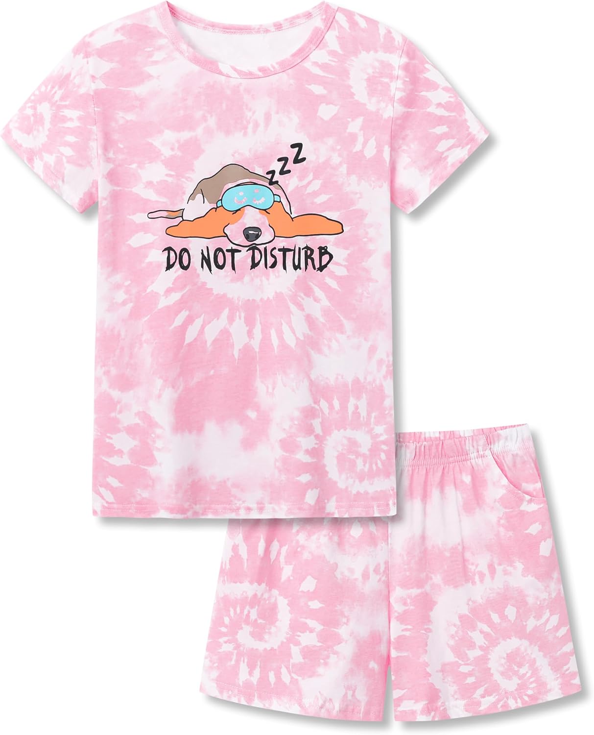 Beezizac Tie Dye Pajamas for Girls – 100% Cotton Glitter Butterfly Cat Summer Short Sleeve PJ Set Tween Clothes Size 4T – 18