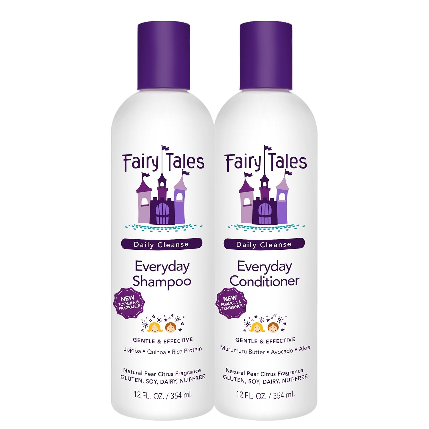 Fairy Tales Daily Cleanse Kids Shampoo and Conditioner | Sulfate Free and Dye Free for Girls and Boys | Natural Ingredients for Kids Skin, Tangle-Free Hair | Moisturizing Clean Shampoo Set