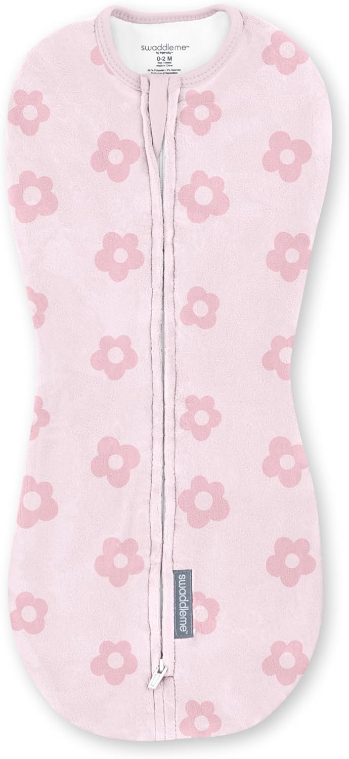 SwaddleMe by Ingenuity Compression Baby Swaddle Pod, Two-Way Zipper for Easy Diaper Changes, Improves Sleep & Calms Startle Reflex, 0-2 Months, 1.0 TOG, 1-Pack – Flower Confetti