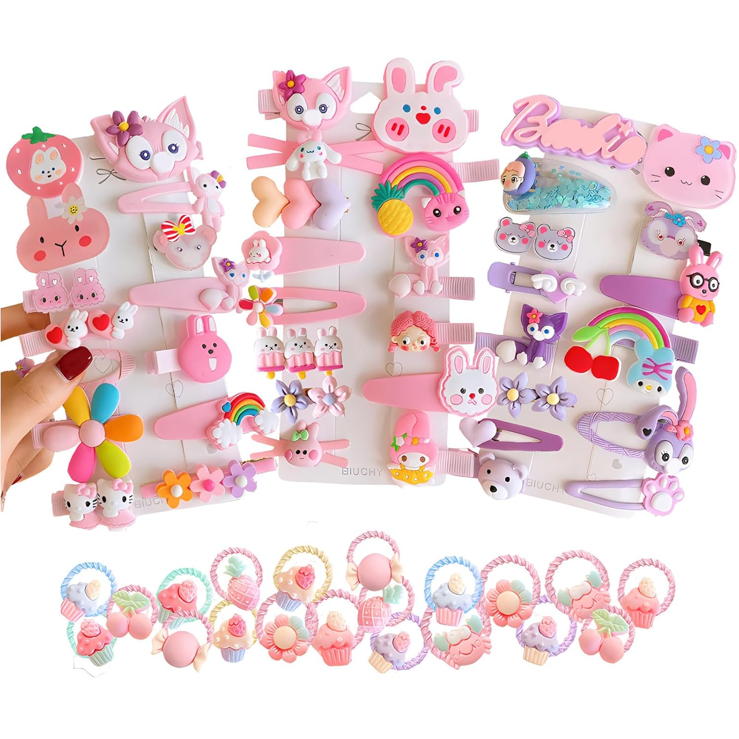 62PCS Girls’ Hair Accessories Set: Toddler Barrettes, Flower, Rainbow, Candy Fruits Clips, Hair Pins, and Cute Hair Clips for Girls & Baby (Style 1)