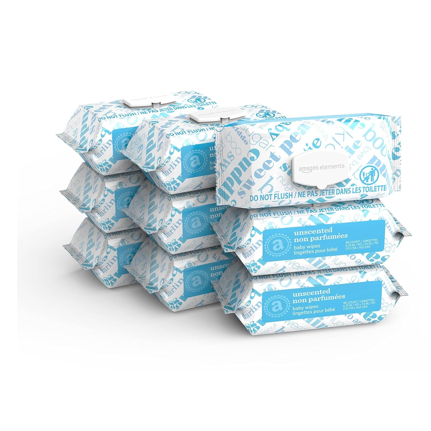 Amazon Elements Baby Wipes, Unscented, Hypoallergenic, Alcohol-Free, With Aloe and Vitamin E, 810 Count, Flip-Top Packs