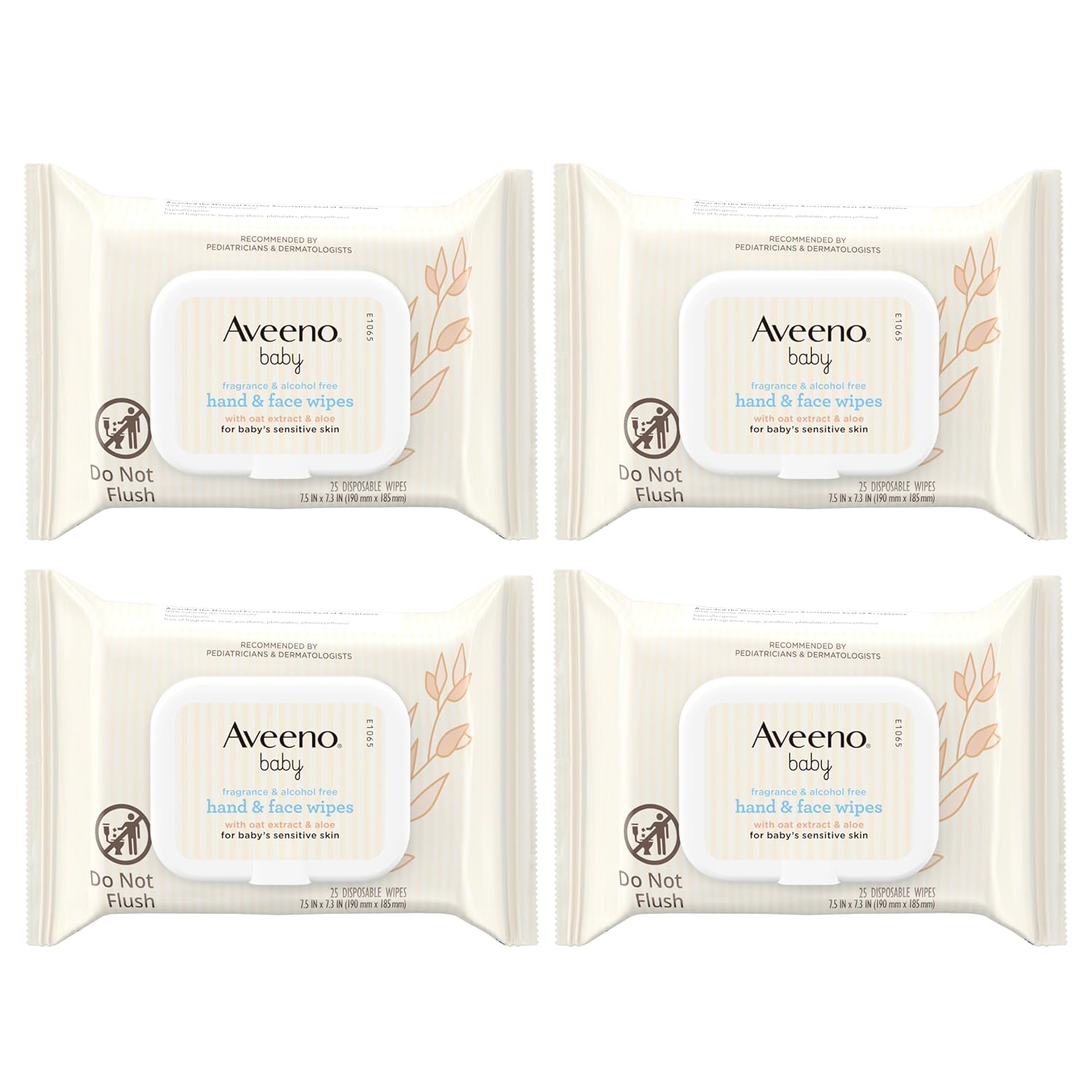 Aveeno Baby Fragrance-Free Hand & Face Wipes with Oat Extract & Aloe, Cleansing & Moisturizing Baby Wipes for Sensitive Skin, Sulfate-, Alcohol-, Paraben- & Dye-Free, Hypoallergenic, 25 ct (Pack of 4)