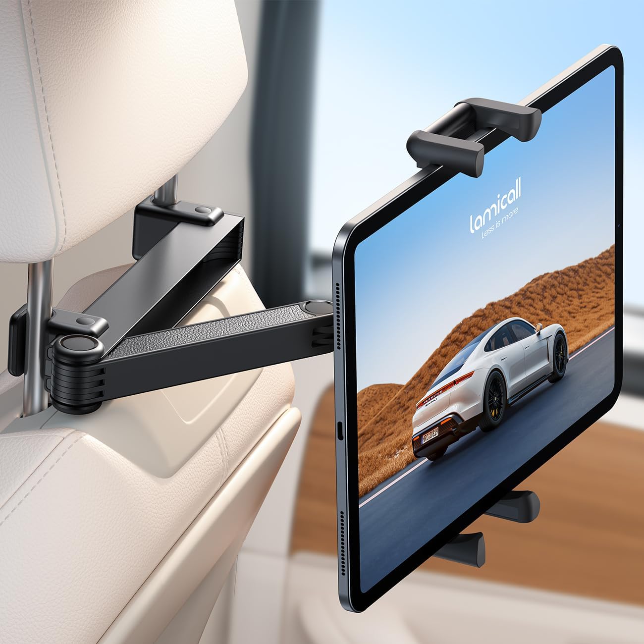 Lamicall Car Headrest Tablet Holder – [Lockable] [Thick Case Friendly] [Foldable Clip] Car Backseat Tablet Mount, Gifts Car Accessories for Kids, for iPad Pro, Air, Mini, Fire HD, 4.7-13″ Tablets