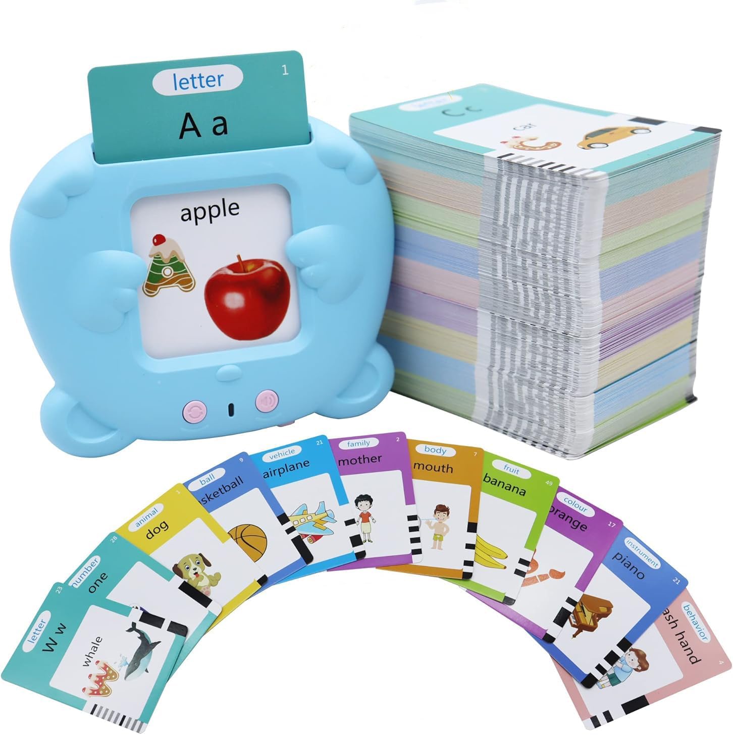 MAYAPHILOS 510 Words Alphabet Talking Flash Cards for 3-8 Years Toddlers, Educational Learning Interactive Toy for Boys Girls Kids Birthday Gifts, Preschool Montessori Speech Therapy Autism Toys Blue