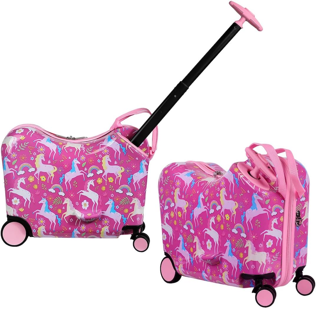 Pink Rainbows And Unicorns Ride-On 18″ Suitcase For Kids & Toddlers