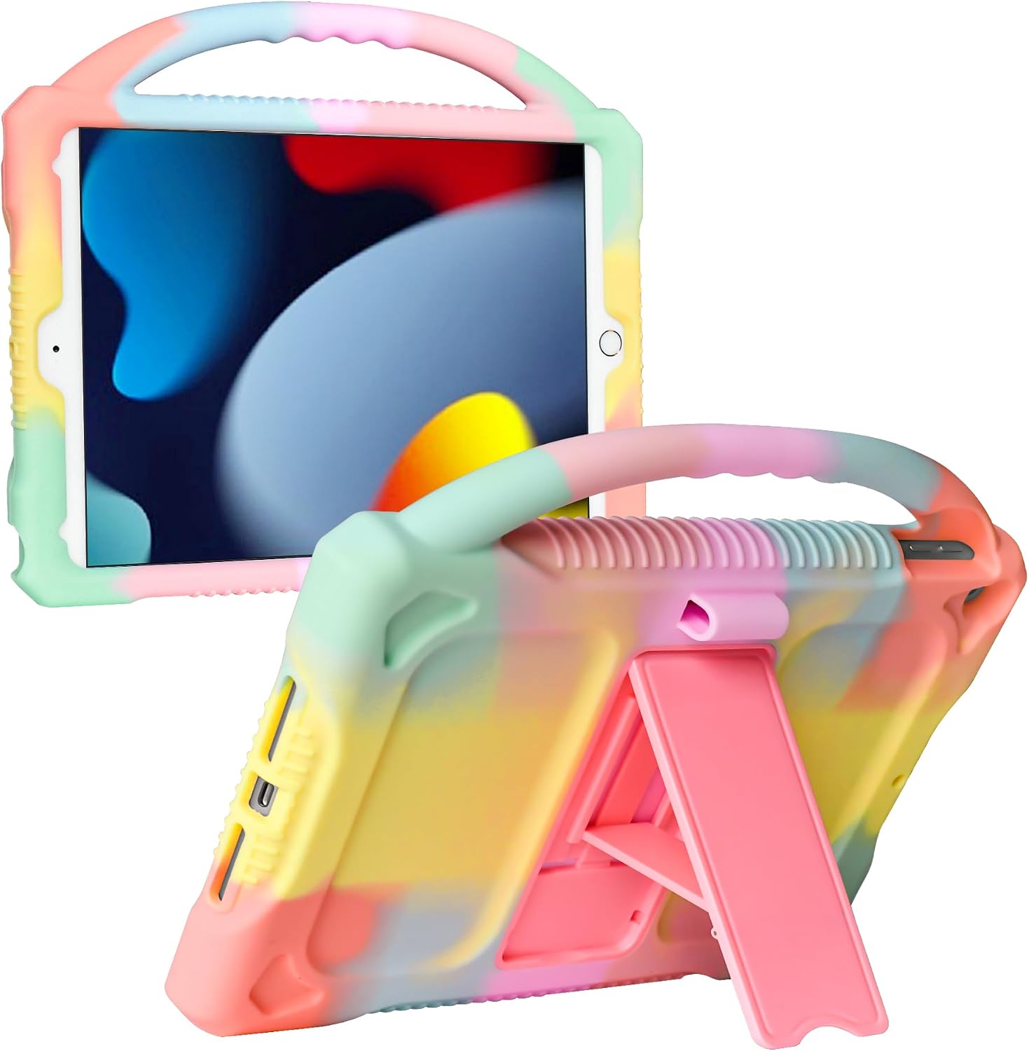 JOGUIIA Kids Case for iPad 9th 8th 7th Generation,Shockproof Silicone Kids Cover for iPad 10.2 2021/2020/2019 with Handle Stand for New Apple iPad 10.2 inch(Rainbow)
