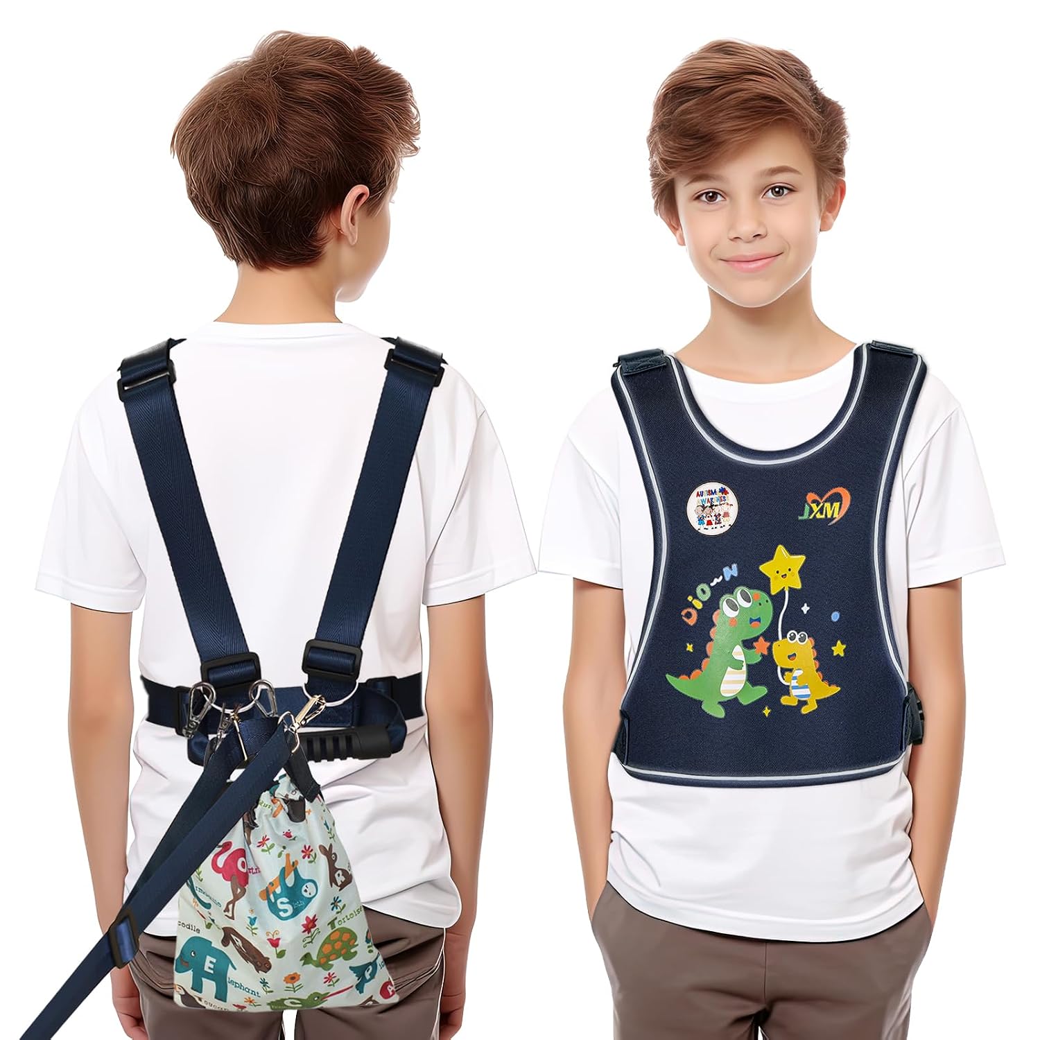 Safety Walking Harness for Big Kids 6-12, Anti-Elopement Vest Harness for Autism Special Needs ADHD, Reflective Leash with Handle for Autistic, Active Children, Adjustable Tether for Travel and Crowds