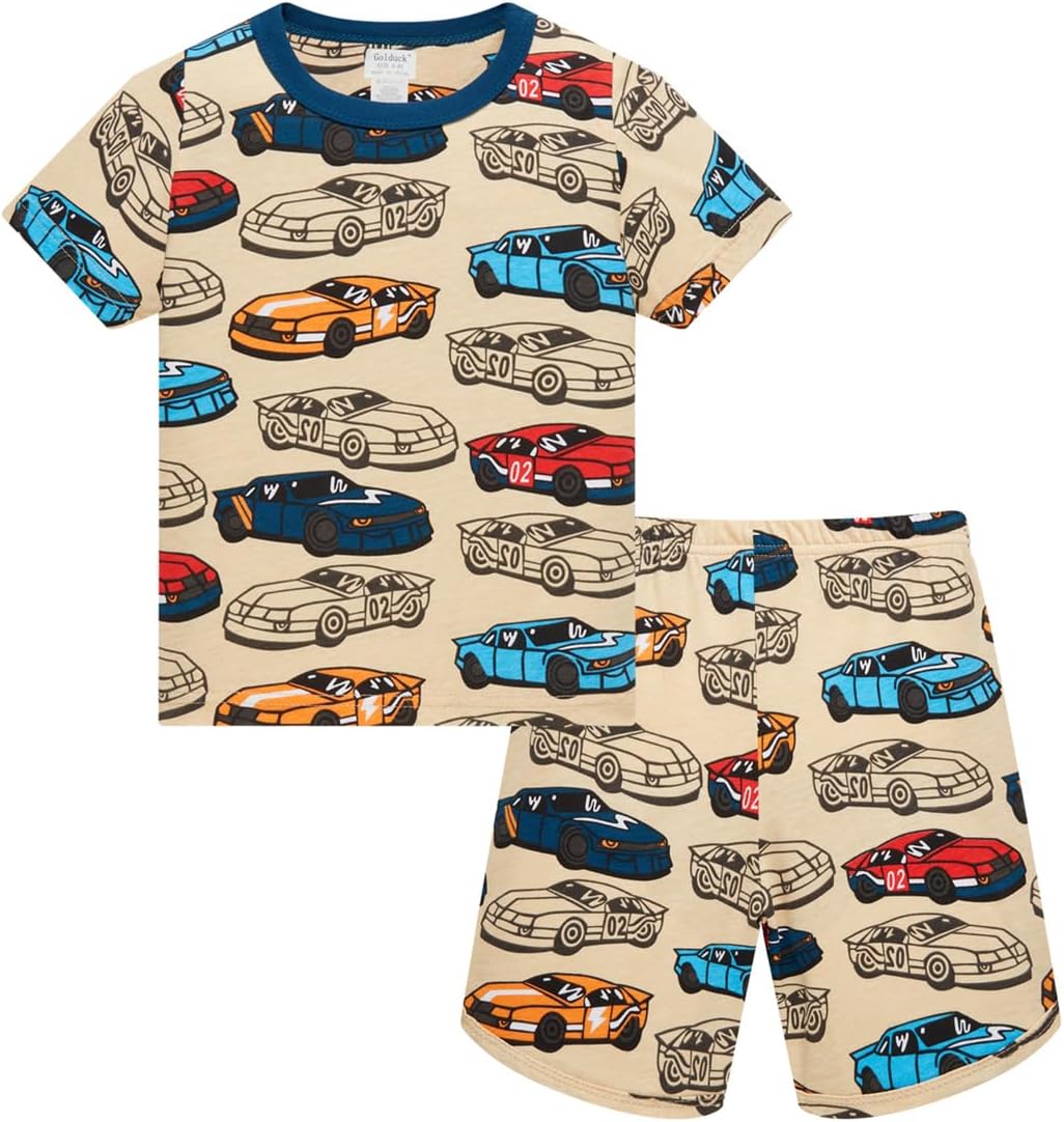 Kids Boys’ Pajama Set Short Sleeve T-Shirt+Shorts Car Fire Truck Cartoon Print Little Kid 100% cotton clothing