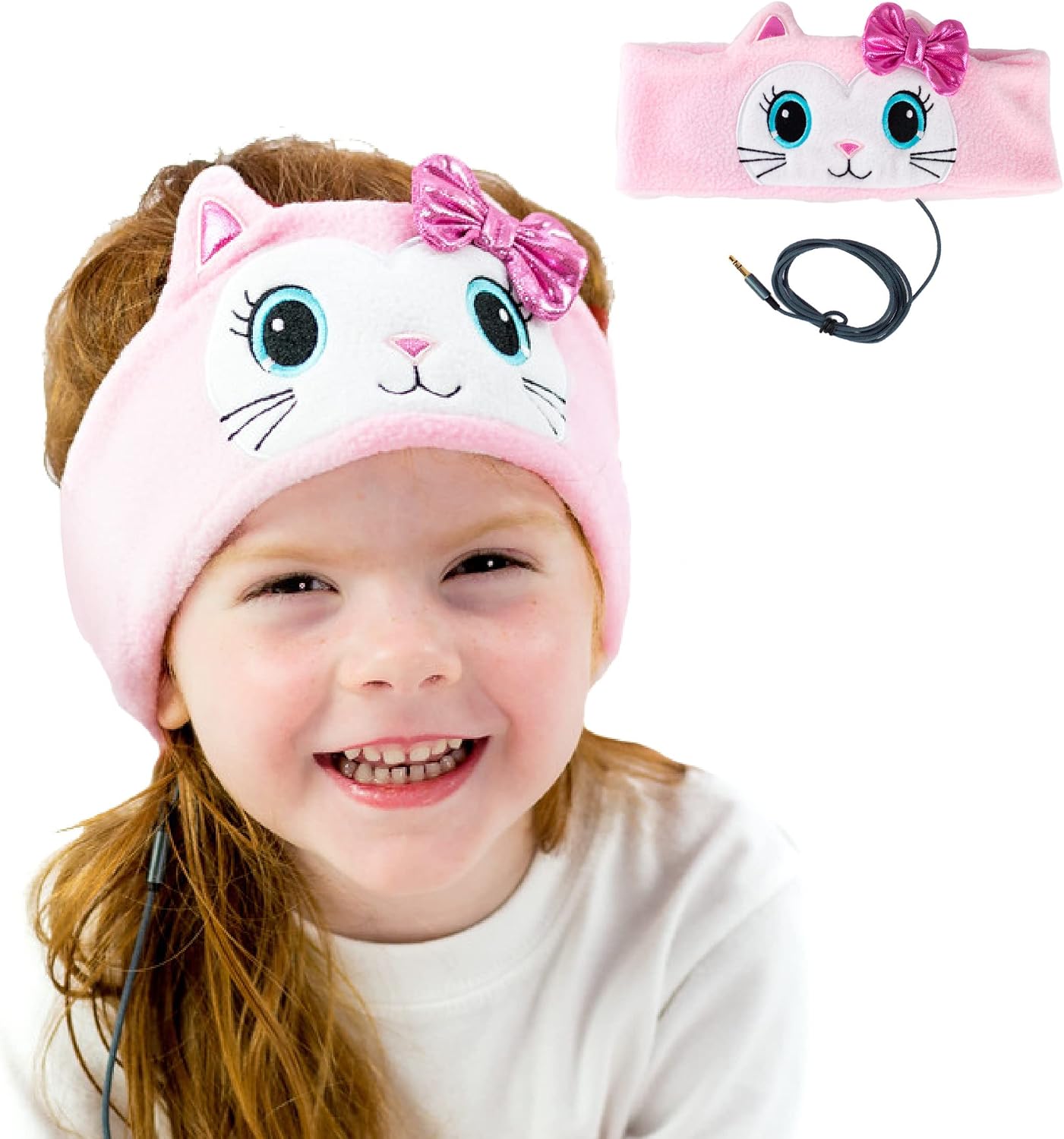CozyPhones Over The Ear Headband Headphones – Kids Headphones Volume Limited with Thin Speakers & Super Soft Fleece Headband – Pink Kitty