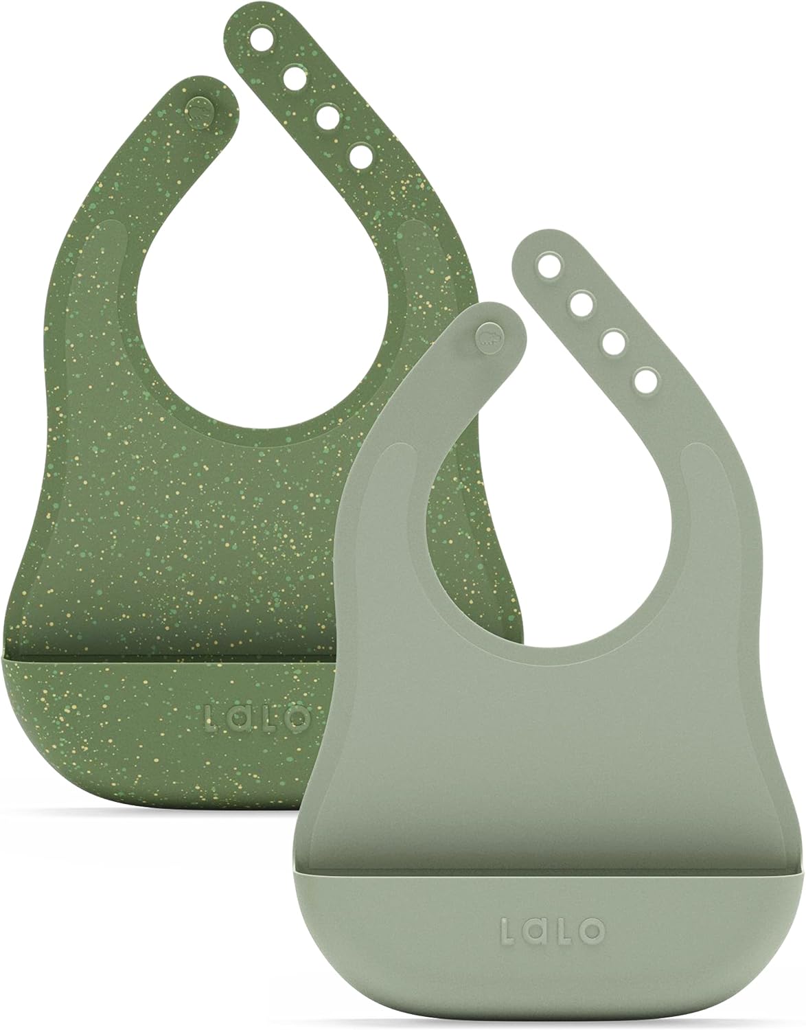 Lalo The Bib – Waterproof, Non-Toxic Silicone Baby Bib with Adjustable Neck Band & Silicone Food Pouch Catcher, Set of 2