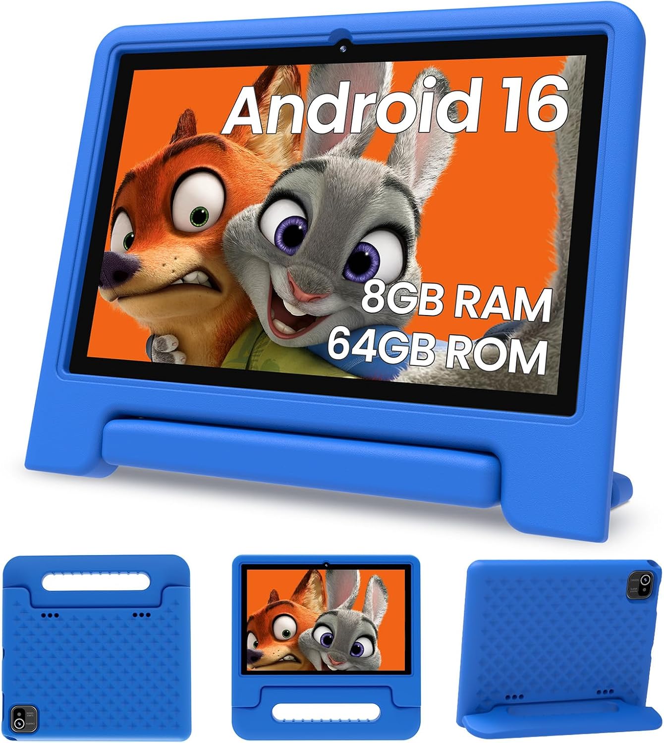 ApoloSignage 2026 Android 16 Kids Tablet, 10 Inch HD Display, 8GB RAM, 64GB ROM (Expandable to 1TB), with Kids Space, Parental Controls, Long-Lasting Battery (Blue)