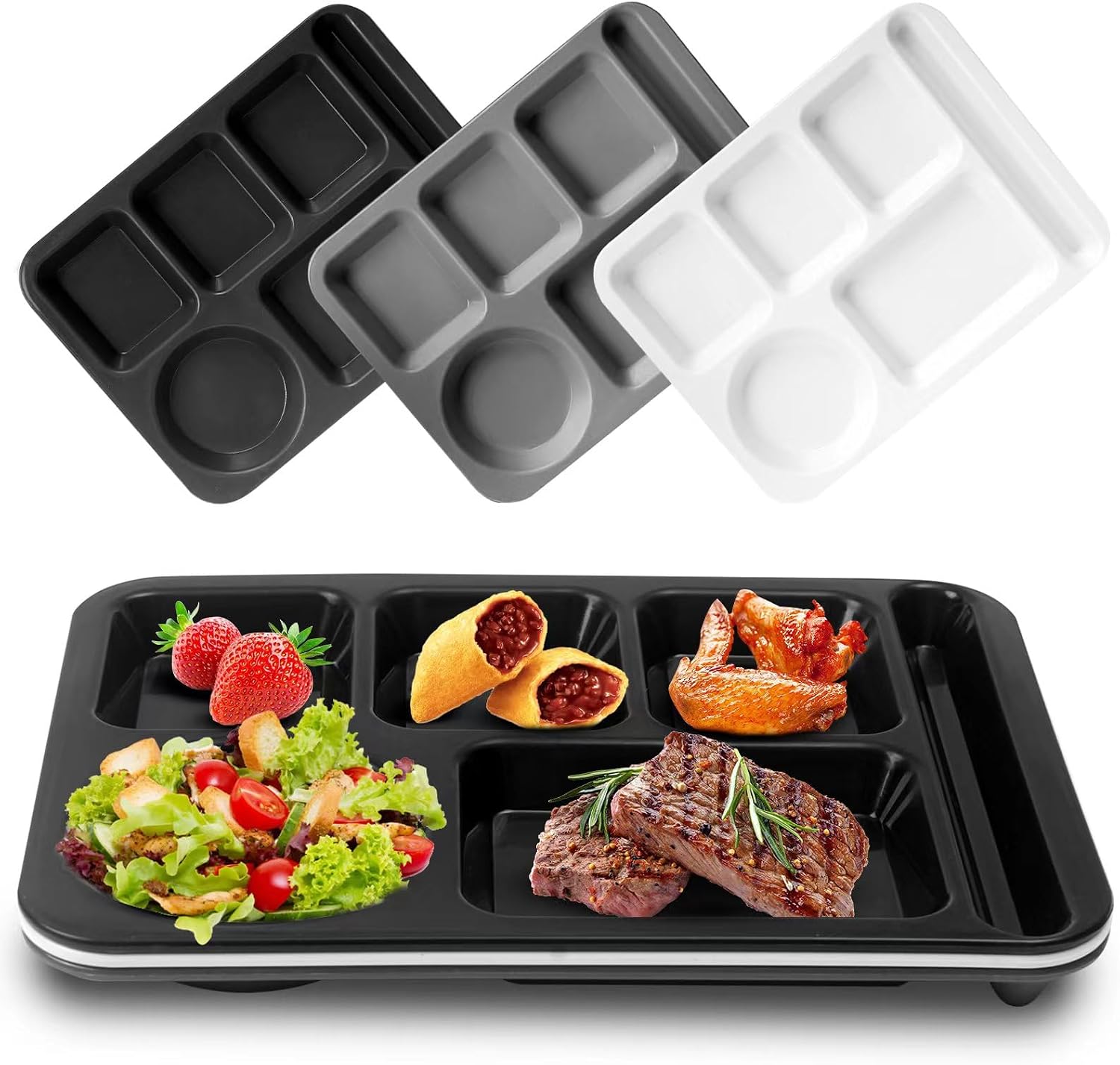 14 Inch (3PCS) Large Divided Plates for Adults Kids, Unbreakable Wheat Straw Kids Plates With Dividers,Reusable Compartment Plates,Dishwasher & Microwave Safe