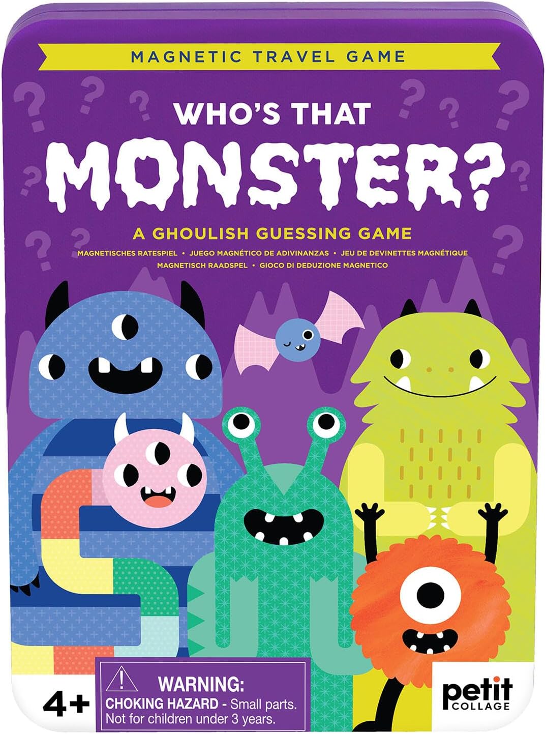 Petit Collage: Who’s That Monster? Magnetic Travel Game – On‑The‑Go Tin Game for Kids Ages 4+ – Portable Screen-Free Playset with 25+ Magnetic Pieces & 2 Game Boards – Perfect Halloween Activity