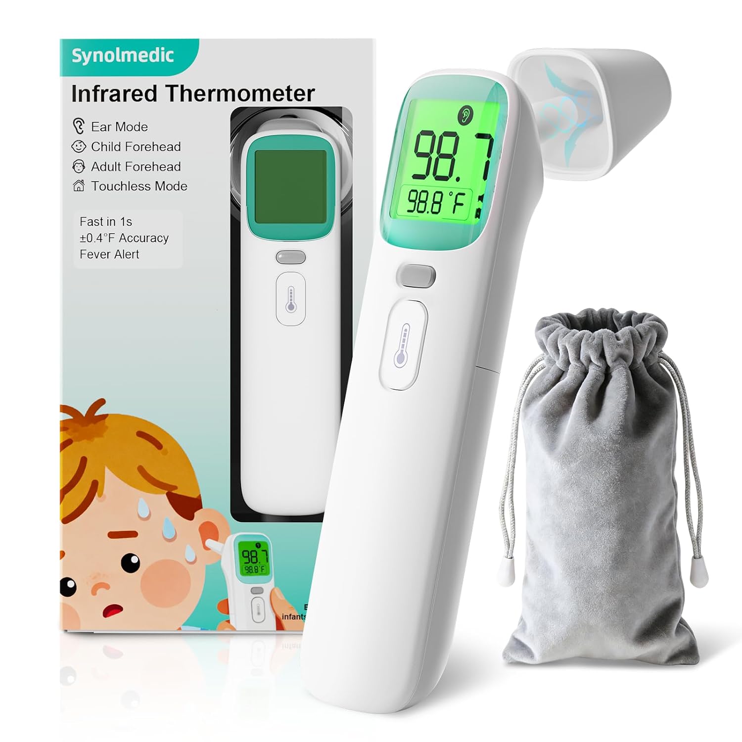 Ear Thermometer for Kids and Adults – Baby Thermometer FSA-HSA Eligible, Digital Infrared Thermometers 1S Reading, Accurate Forehead Termometro with Fever Alarm, 40 Memories (Green 1 Pack)
