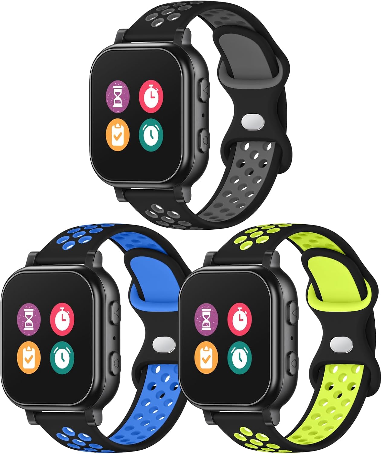 3 Pack Waterproof Silicone Gizmo Watch Band for Kids Compatible with Gizmo Watch 3 2 1/ Gabb Watch 3 2 1/ SyncUP/Cosmo JrTrack Watch, Breathable Soft Sport Bands with Air Holes Design for Boys Girls
