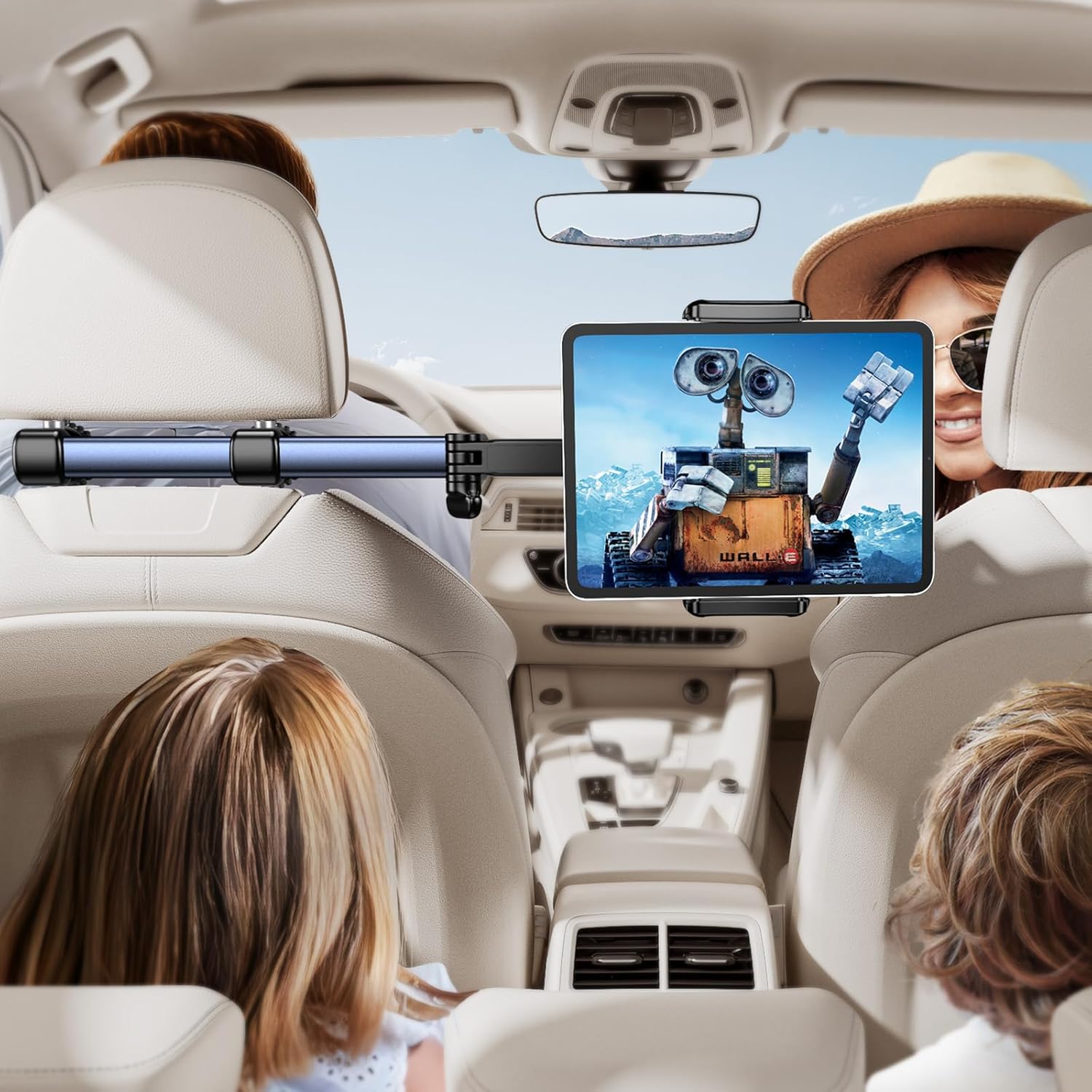 Tryone Headrest Tablet Holder for Car Accessories : [18.11-inch Long Arm] 3-in-1 Backseat Tablet Holder for Kids Road Trip Compatible with iPad Switch Smartphones & Tablets or Other 4.7-13″ Devices