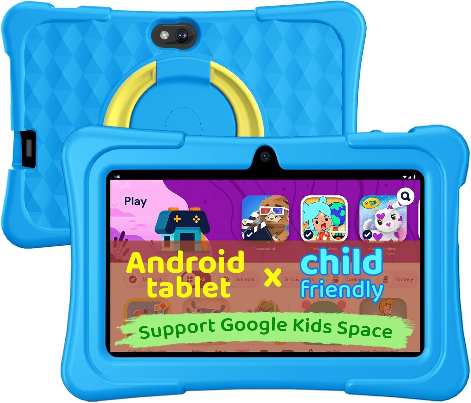 aiprotablet Kids Tablet, 7 inch Android Tablet for Kids, 6GB+32GB 1TB Expand, Quad-Core Toddler Tablets with Case, BT, WiFi, Parental Control, Games, Dual Camera (SkyBlue)