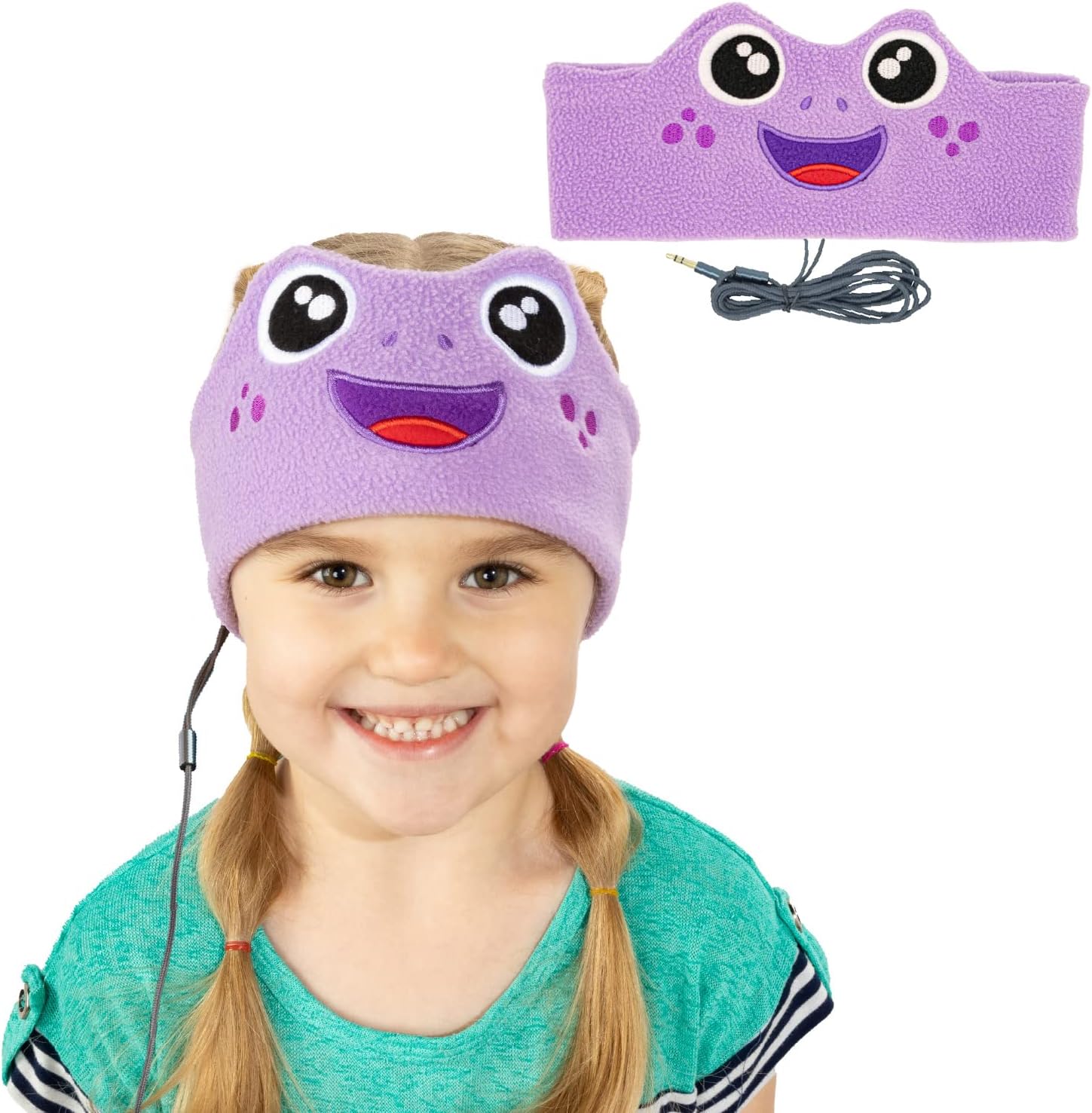 CozyPhones Kids Headphones, Headband Earphones for Children Baby & Toddlers 1-3, Stretchy & Comfy Travel Accessories – Purple Frog