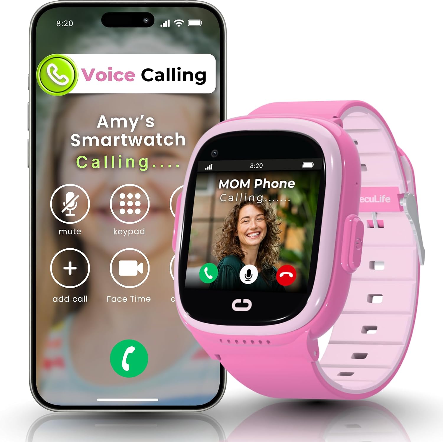 Smart Watch for Kids with GPS Tracker, Audio & Video Calling, SOS Alerts, HD Camera, Fitness Tracker, Parental Controls, Kids Smart Watch for Boys & Girls, Subscription Required (Pink)