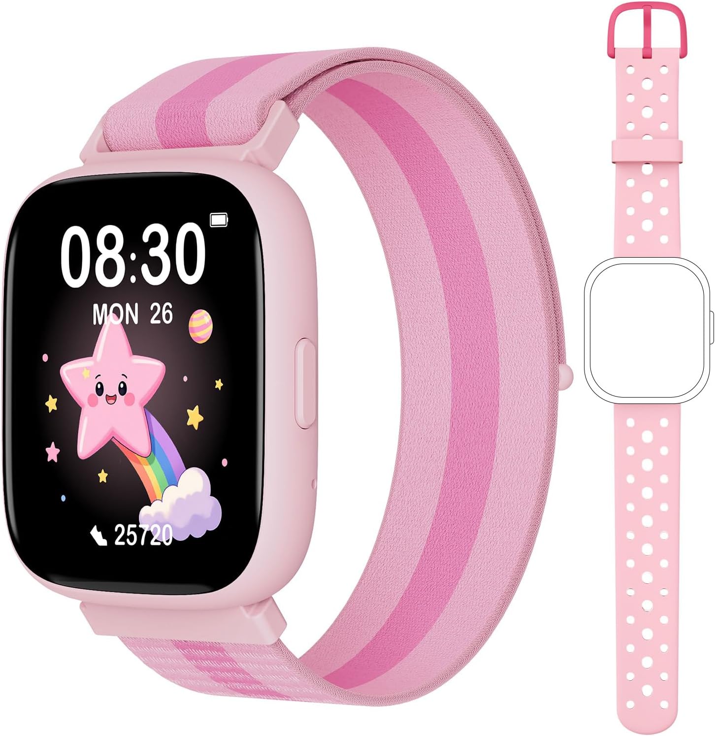Smart Watch for Kids No Phone No APP Needed, 1.83″ Fitness Tracker Watch with Pedometer, Step Counter， Heart Rate/Sleep Monitor, IP68 Waterproof, Puzzle Games for Girls Teens 5-12, Nylon