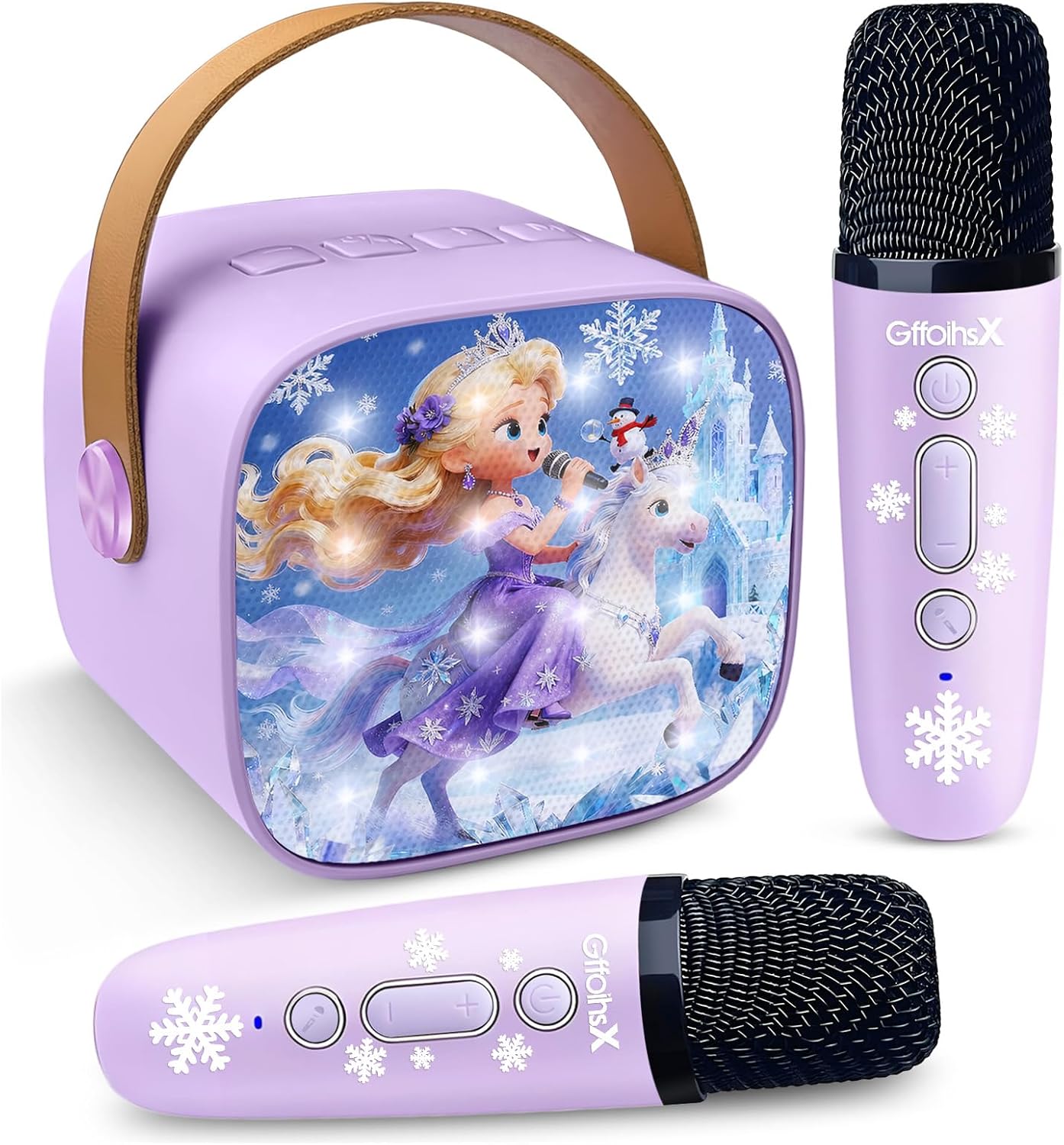 Kids Karaoke Machine,Ages 3-12+ Years Old Girls Birthday Gifts Singing Toys | Portable Mini Bluetooth Speaker with 2 Wireless Mics for Little Girl Princess Party Gift,5 Voice Effects and LED Lights
