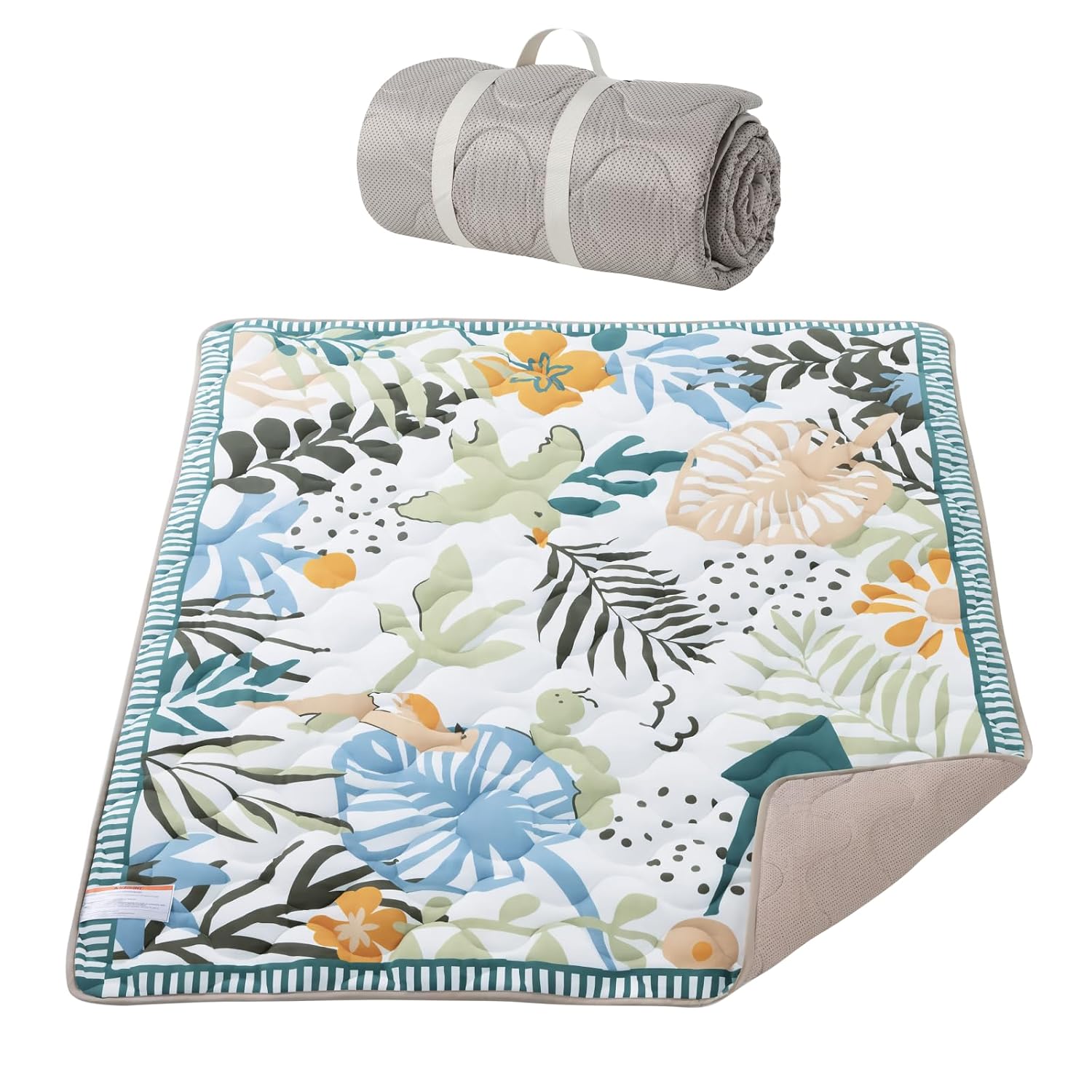 Momcozy Baby Play Mat for Floor, 50″x50″ Thickened Playpen Mat, Playmate for Baby Tummy Time, Waterproof & Non-Slip, Foldable Outdoor Mat with Carrying Handle, Forest World
