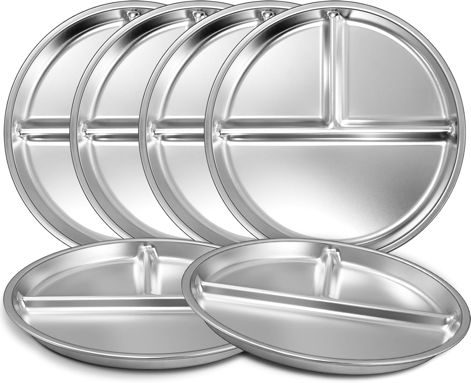EWFEN Stainless Steel Toddler Plate Set of 6, 9″ Portion Control Plates Divided Plate for Adults Kids Balance Lunch, Non Slip | Unbreakable Toddler Baby Feeding Set Dishwasher Safe