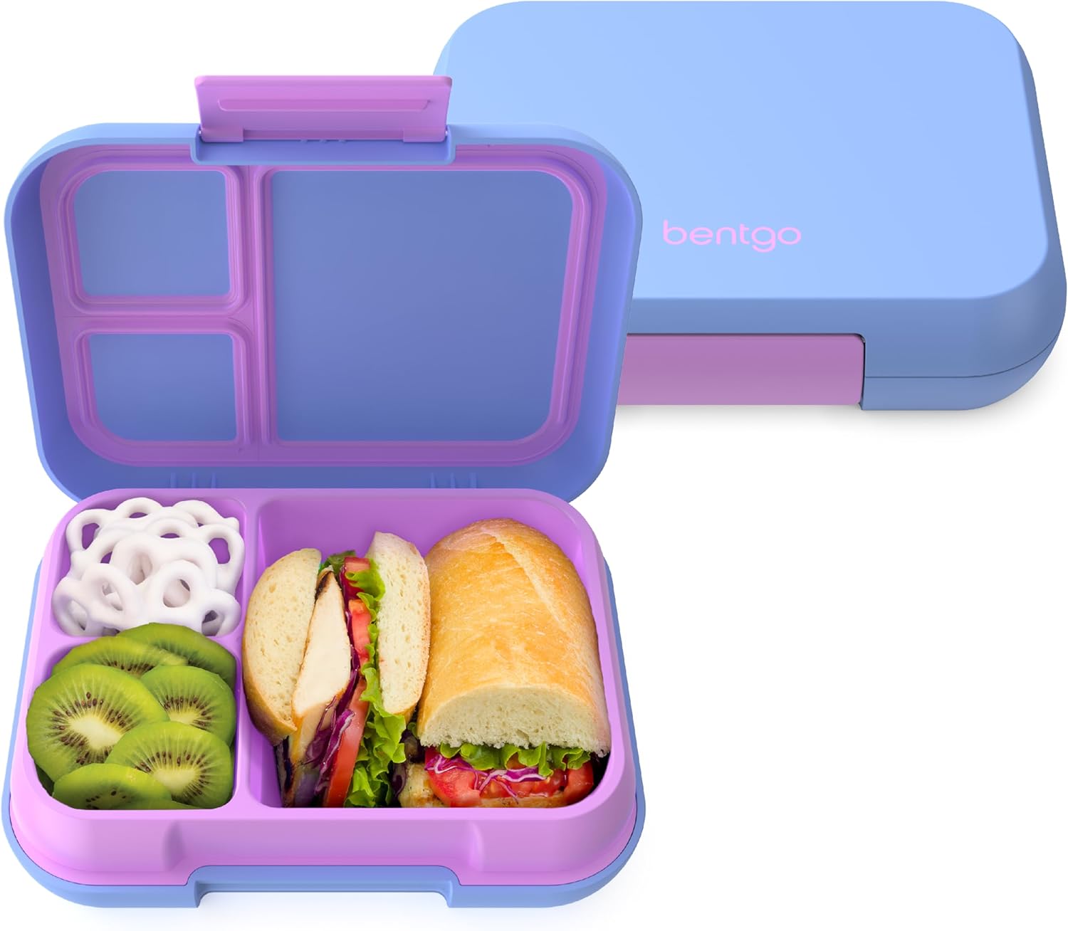 Bentgo Pop – Leak-Proof Lunch Box & Removable Divider for Ages 8+ & Teens – Lunch Container Holds 5 Cups of Food; 3-4 Compartments; Microwave/Dishwasher Safe; 2 Year Warranty (Periwinkle/Pink)